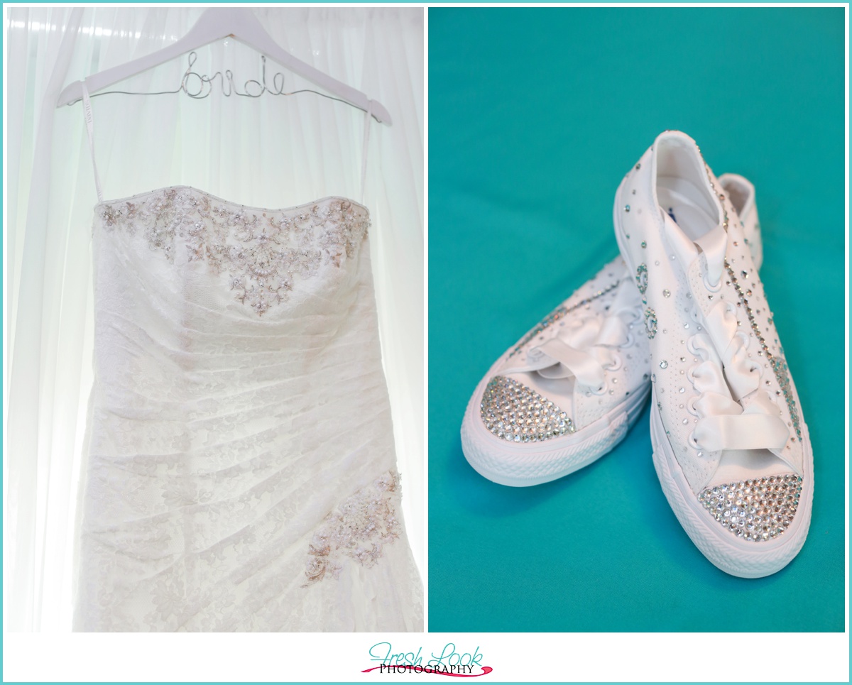 wedding dress and Converse shoes