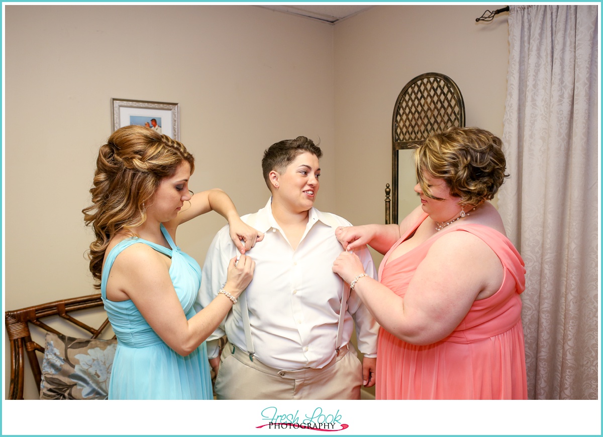 lesbian wedding getting ready