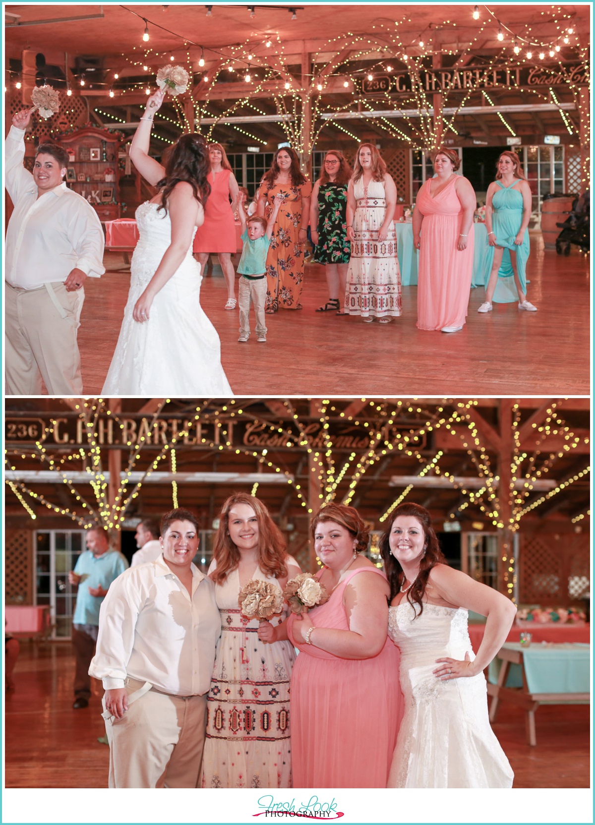 brides tossing the bouquet