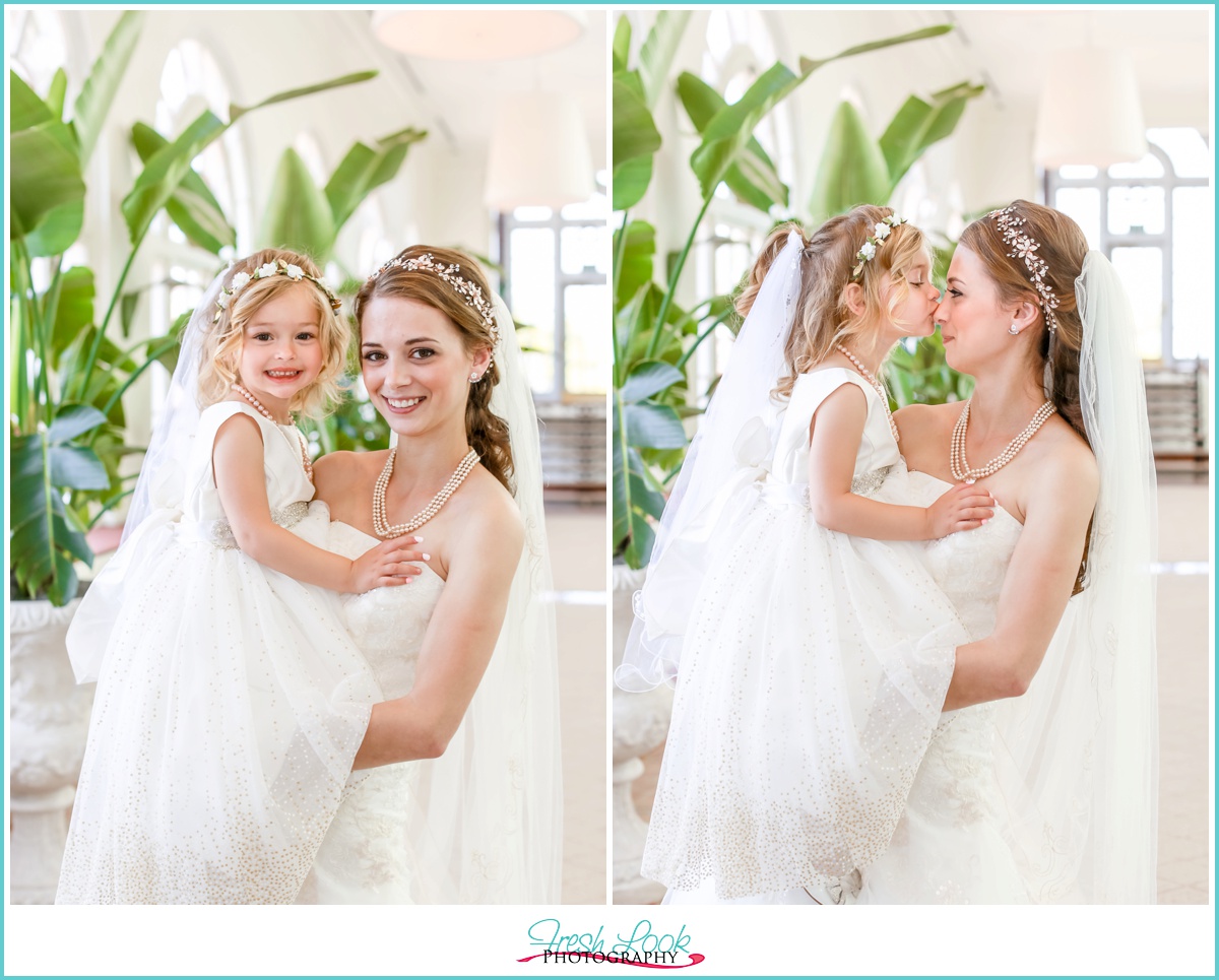 Bride and flower girl at Cavalier Hotel