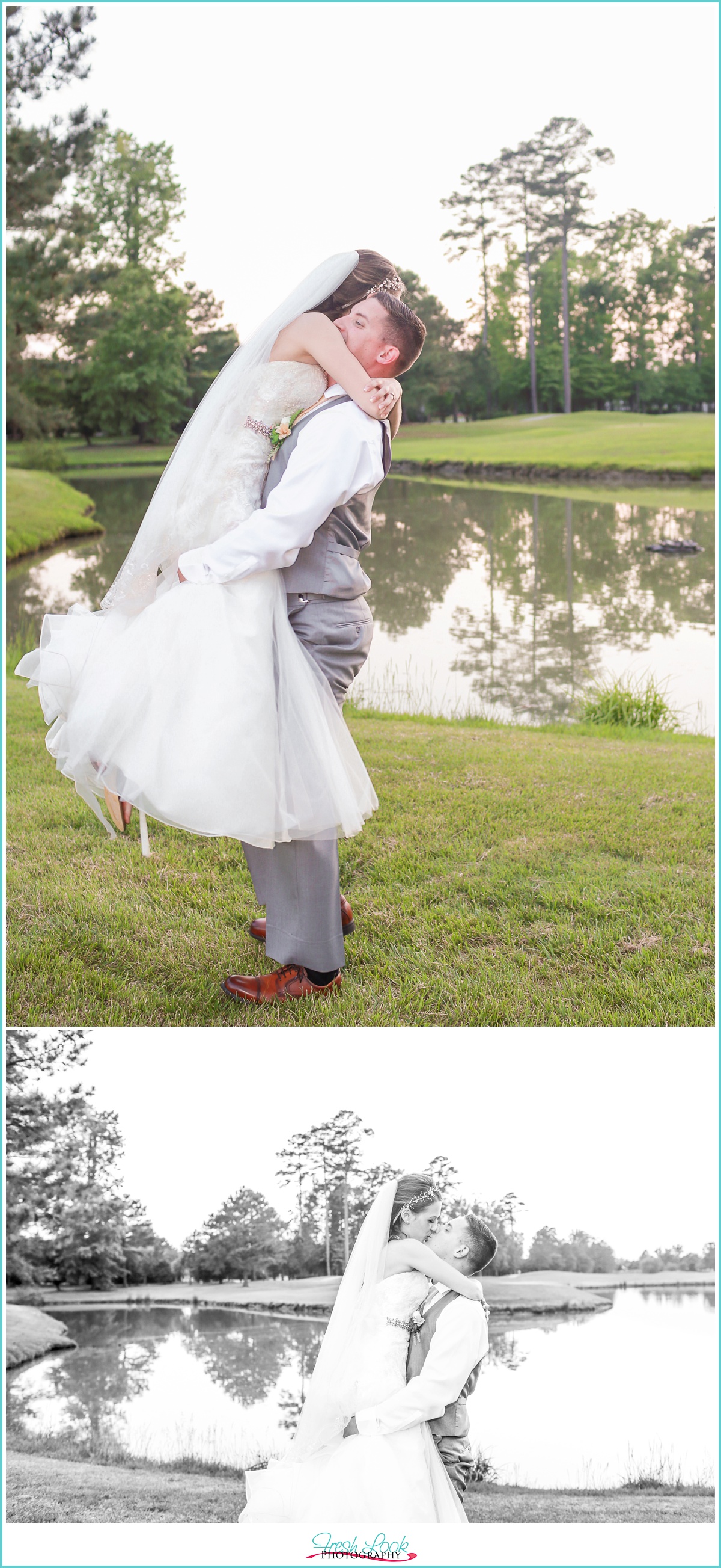 bride and groom twirl kiss