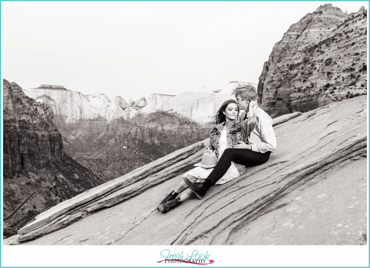 black and white engagement photo