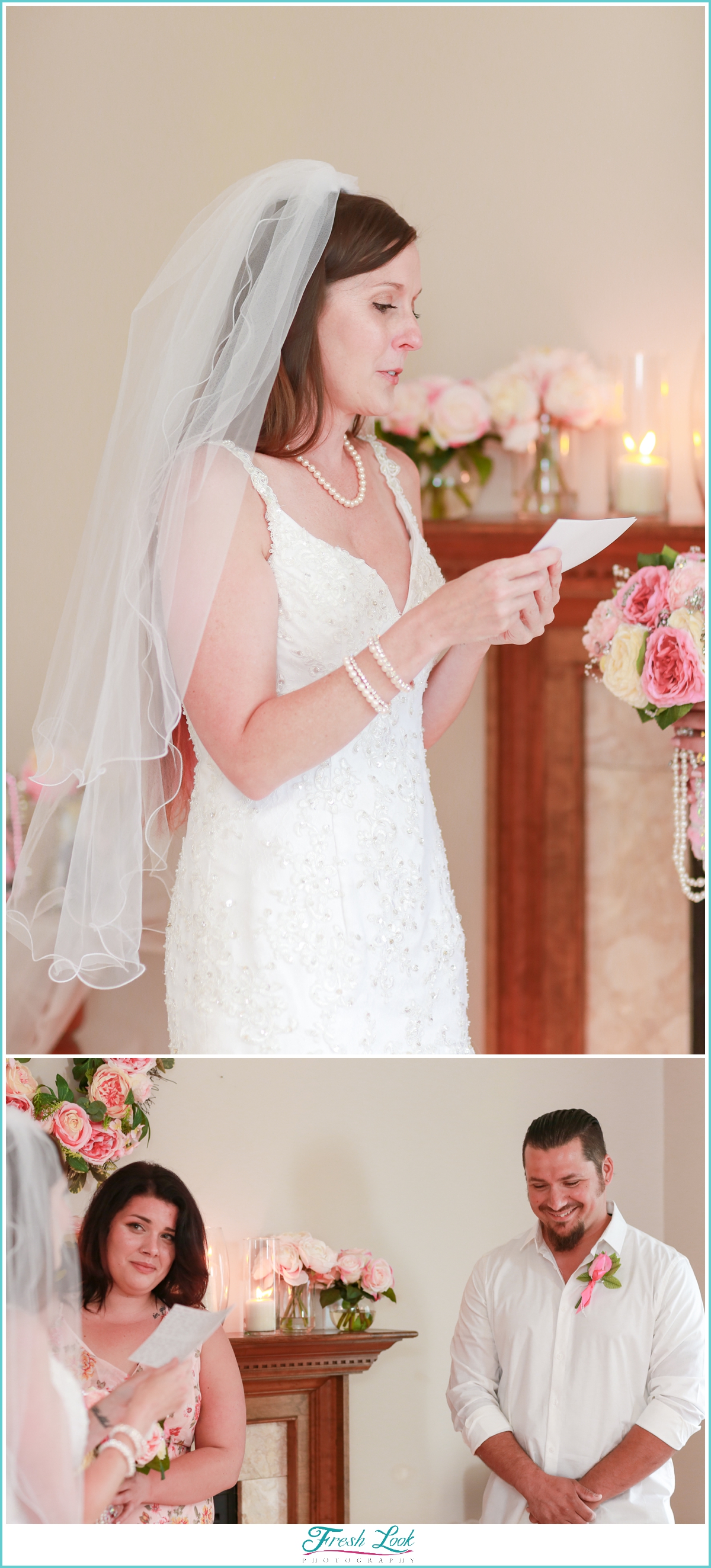 bride reading wedding vows