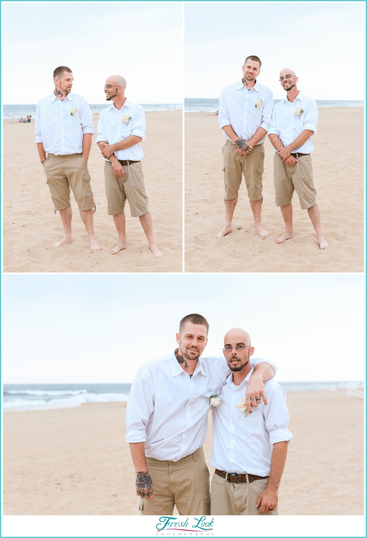 groom and groomsman on the beach