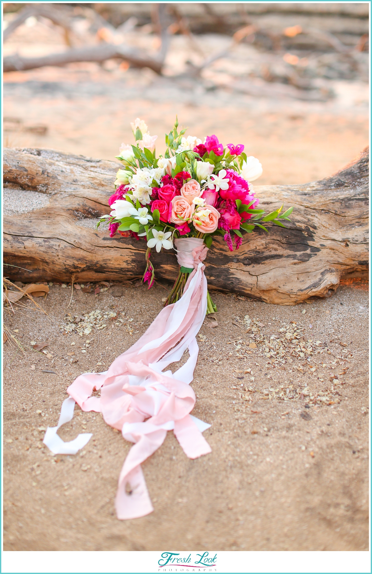 torn and tied tropical wedding bouquet