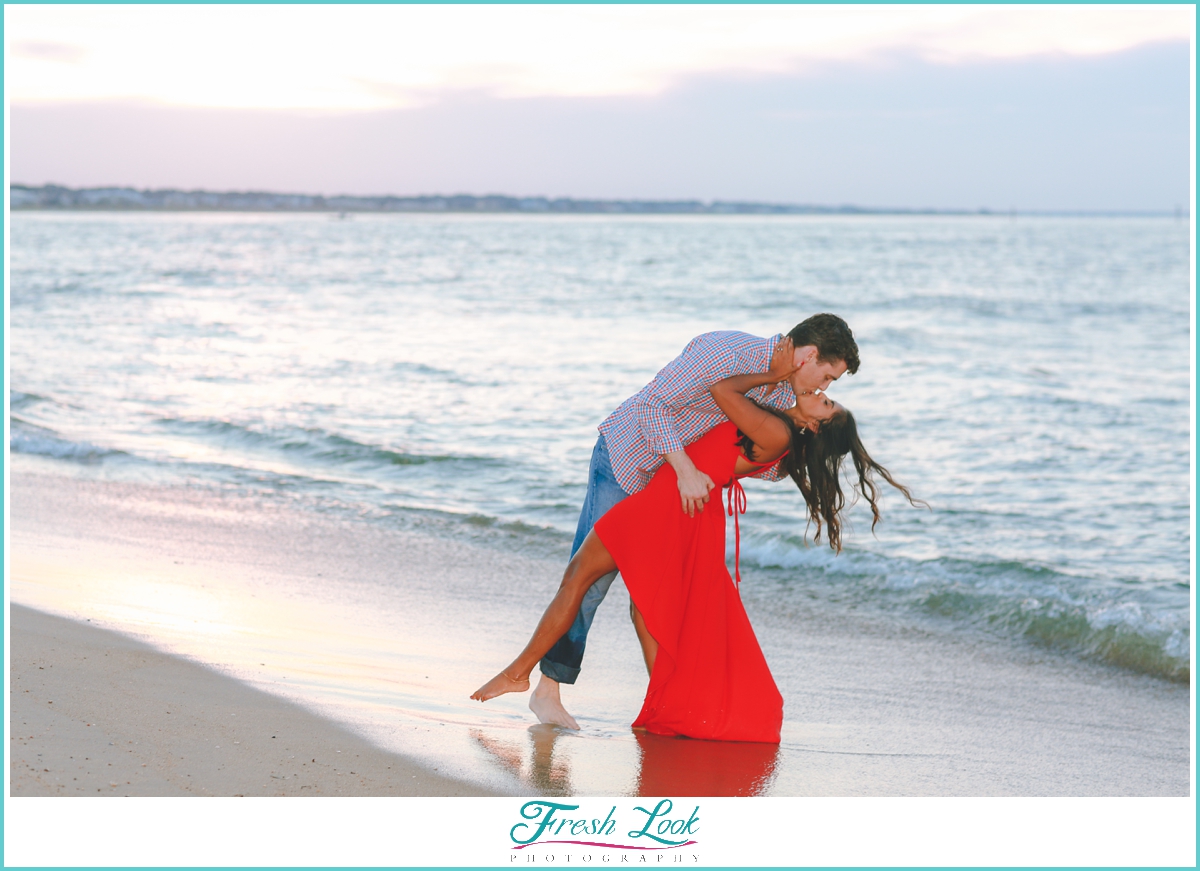 romantic kiss on the beach