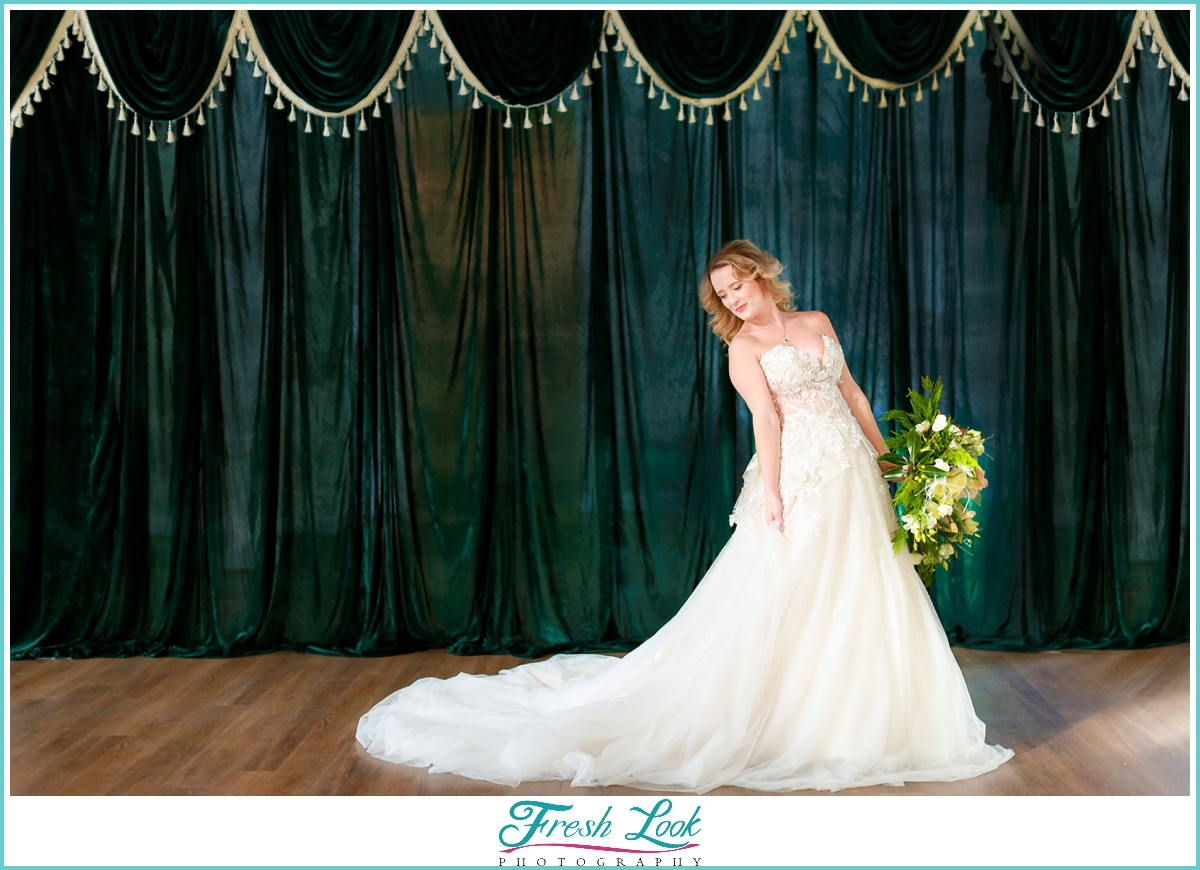 green and gold bridal gown