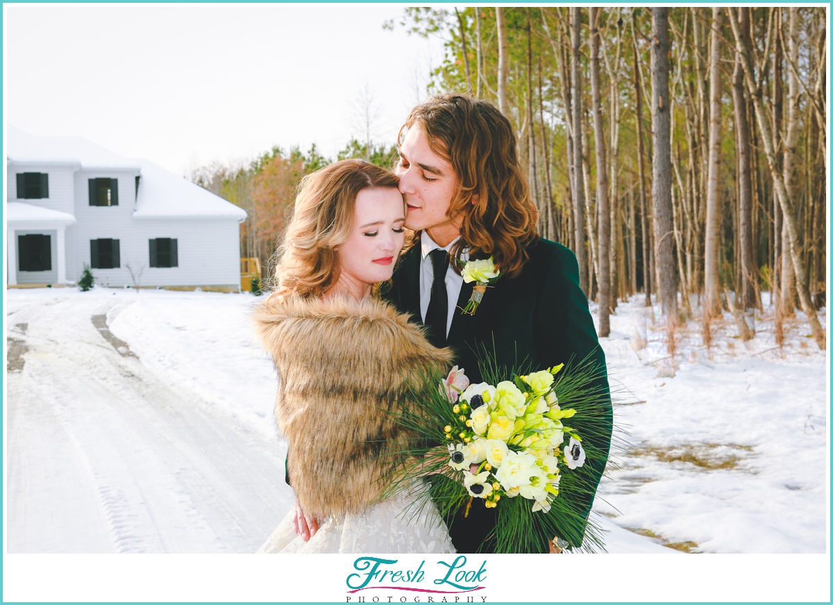 Snowy winter wedding portraits