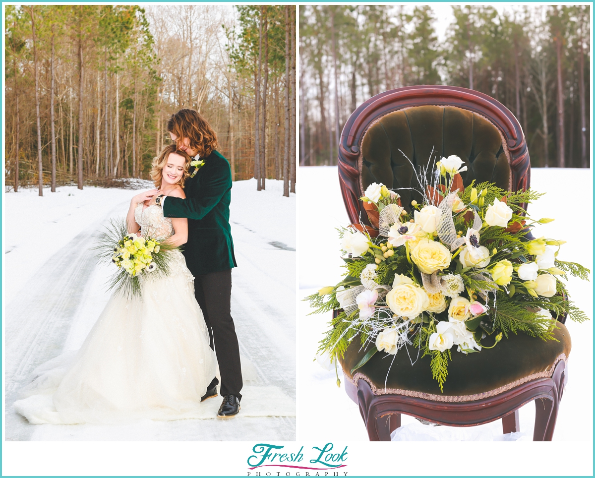 wedding photos in the snow