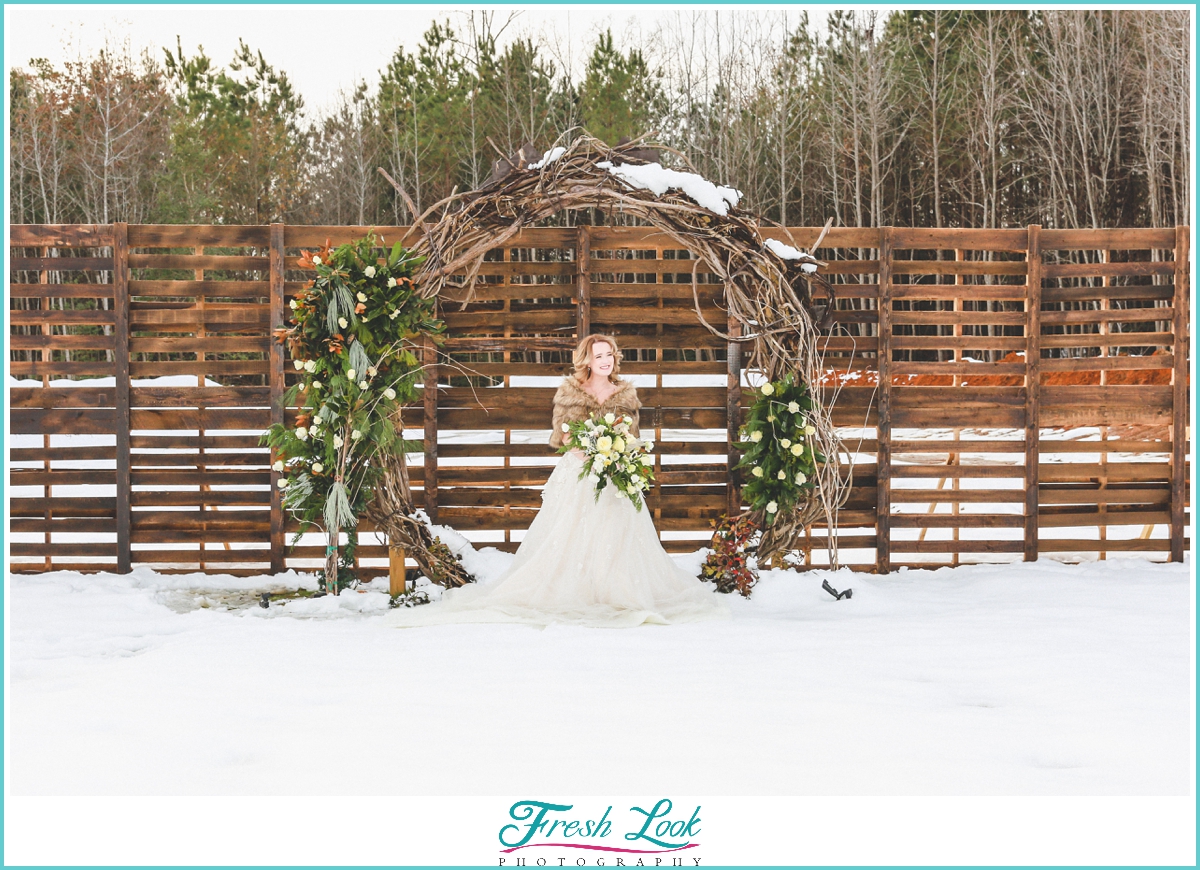 bridal portraits in the snow