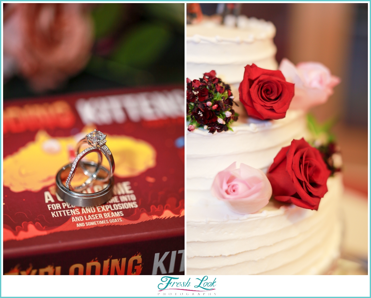 wedding cake and wedding rings