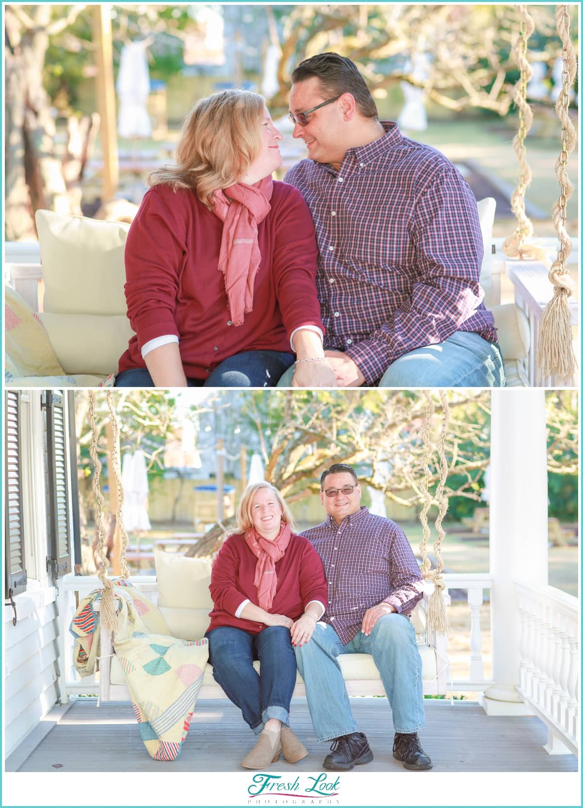 front porch swing engagement photos