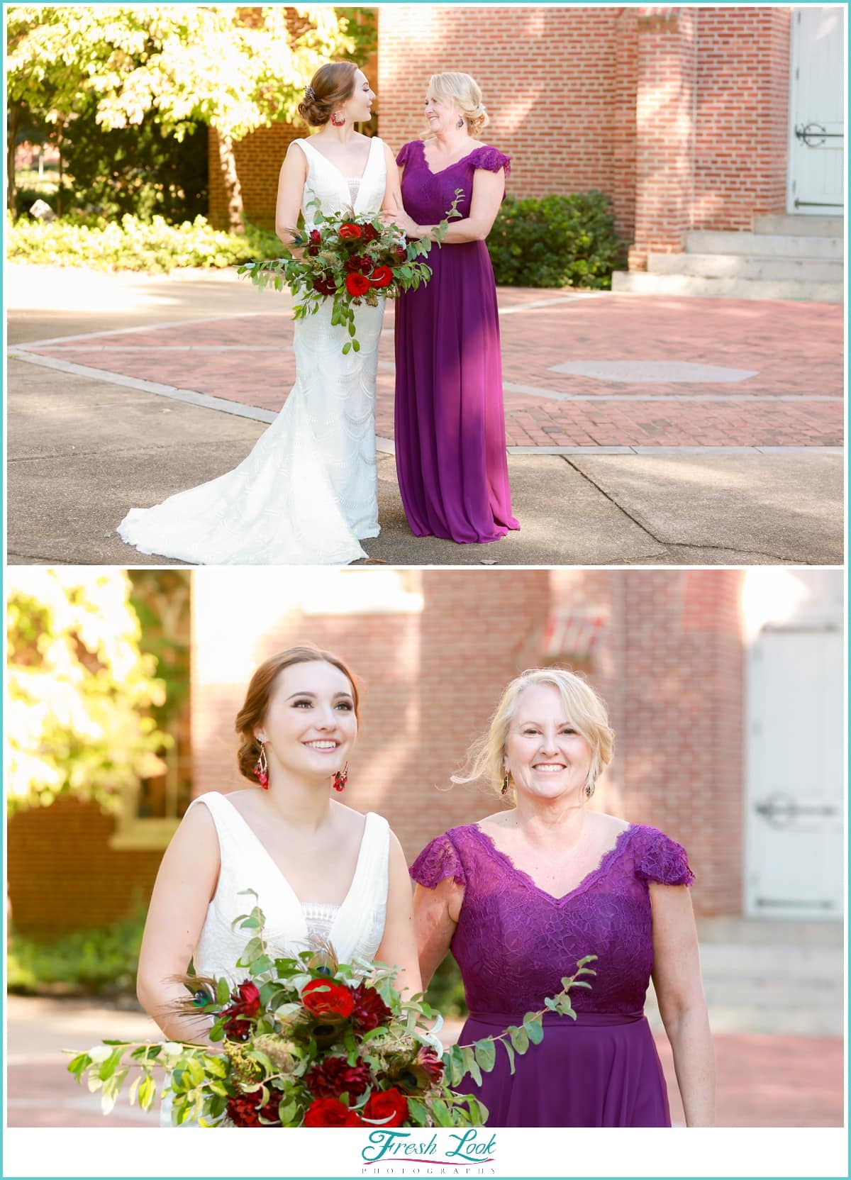 bride and her mother walking down the aisle