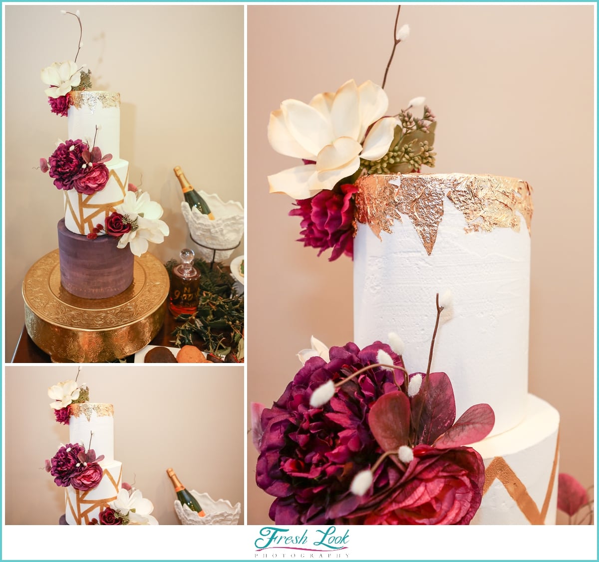 purple and gold wedding cake