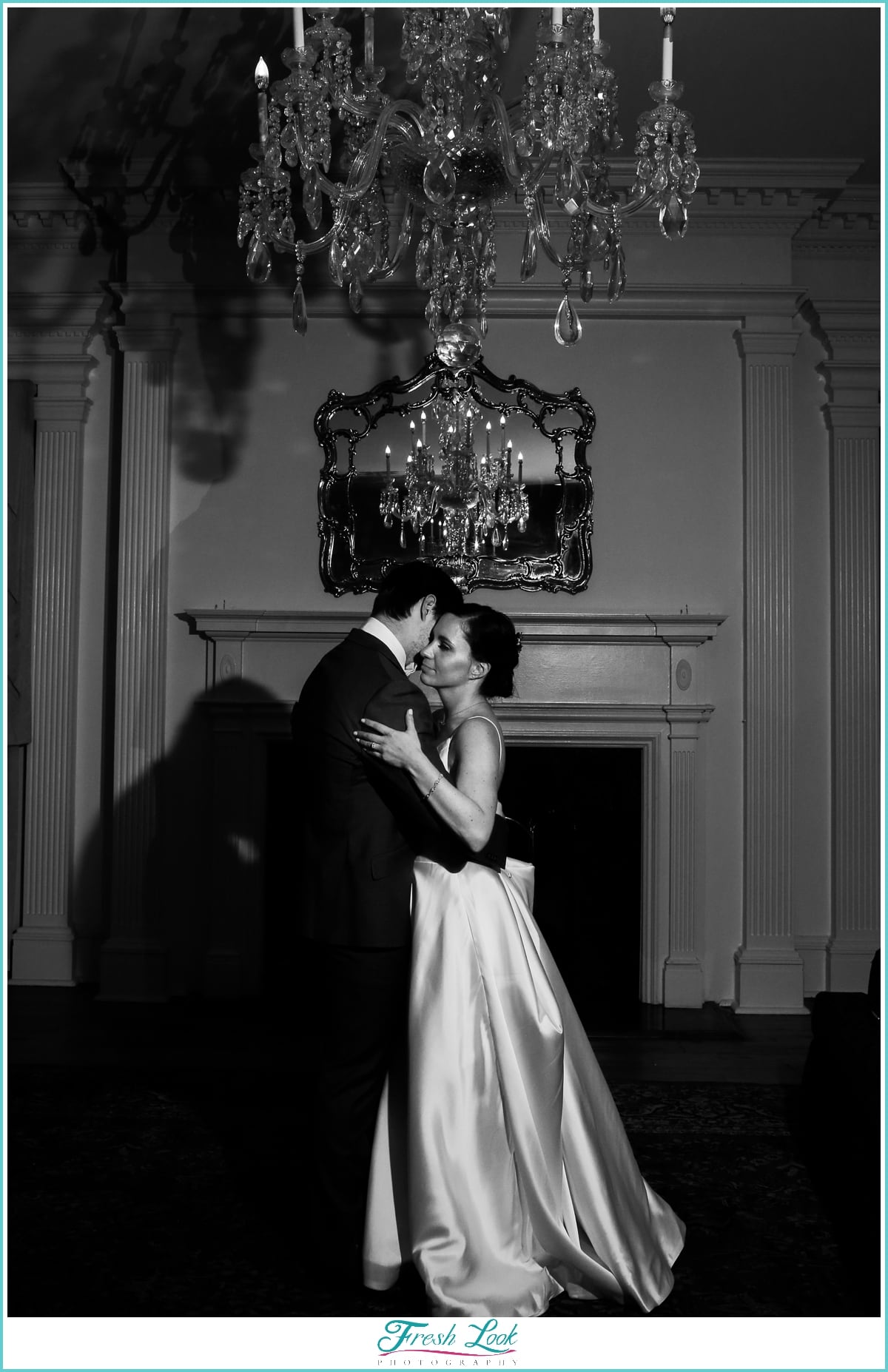 Black and white bride and groom portrait