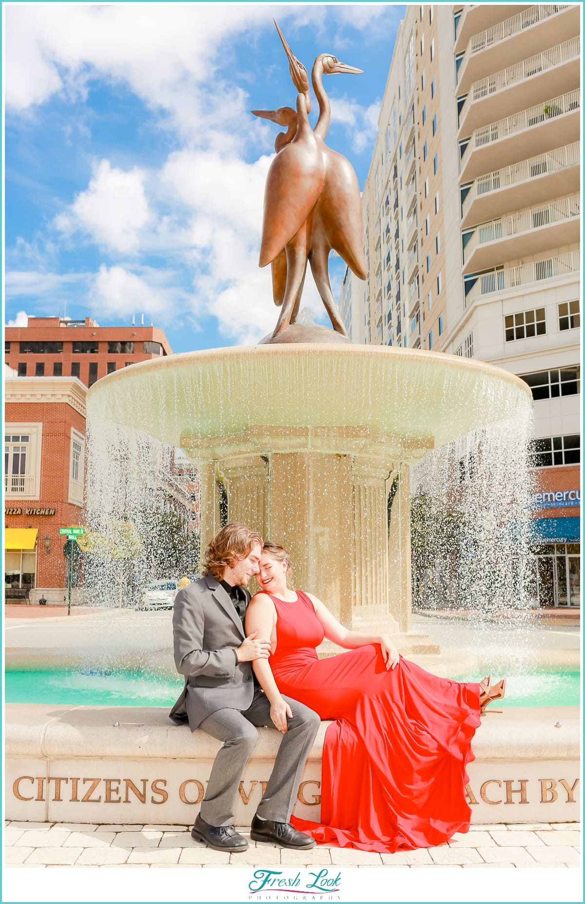 romantic fountain photo shoot