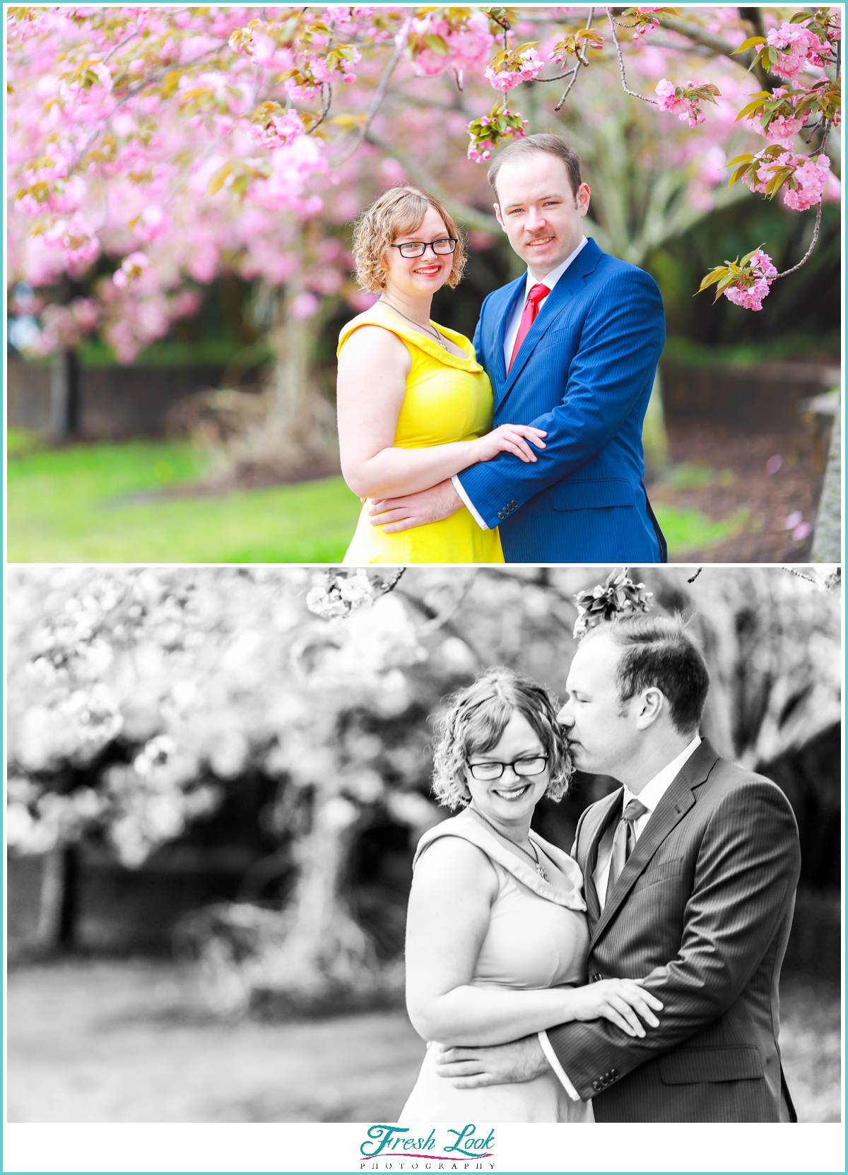 romantic engagement session under the cherry blossom