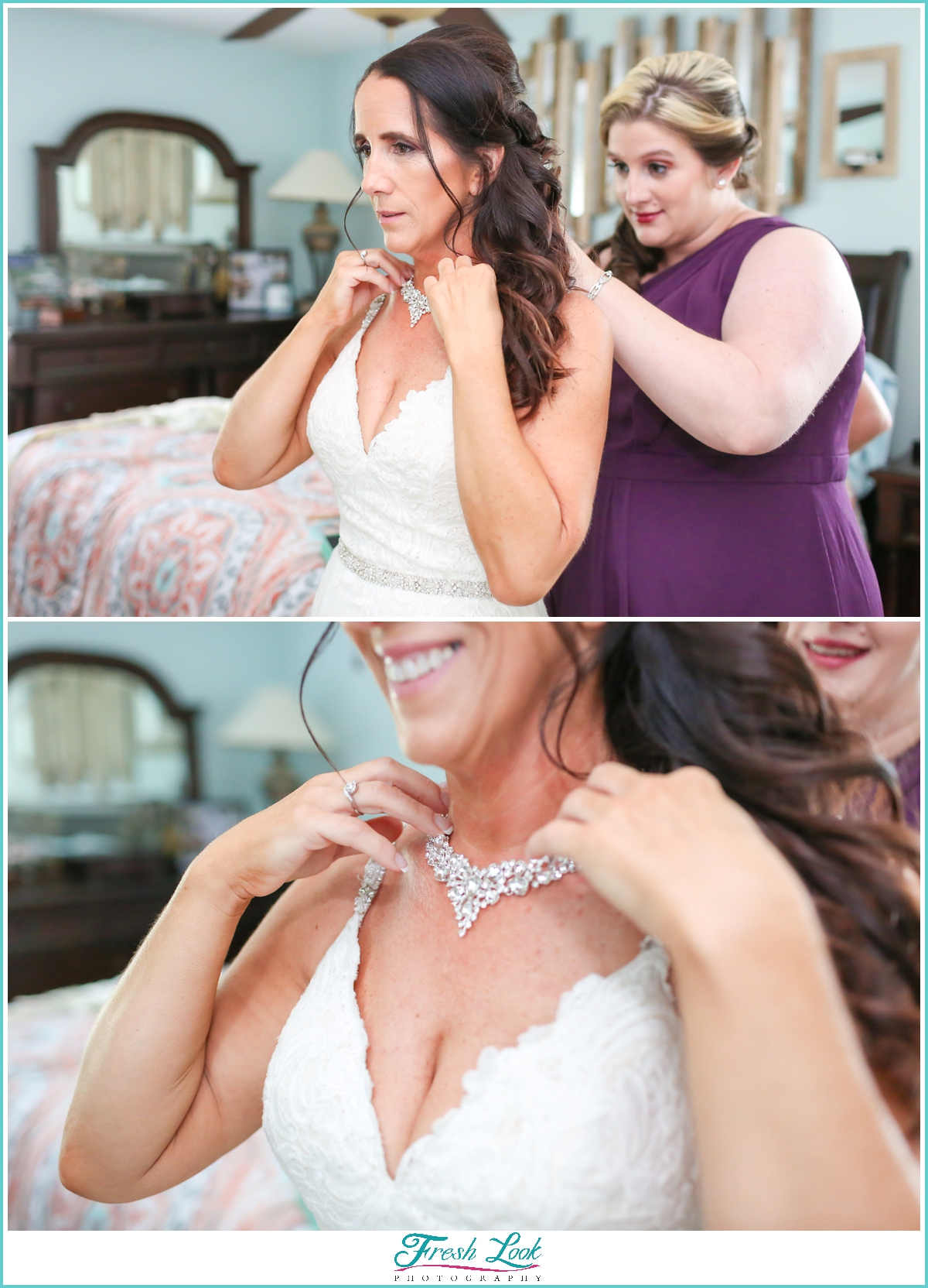 bride putting on her jewelry
