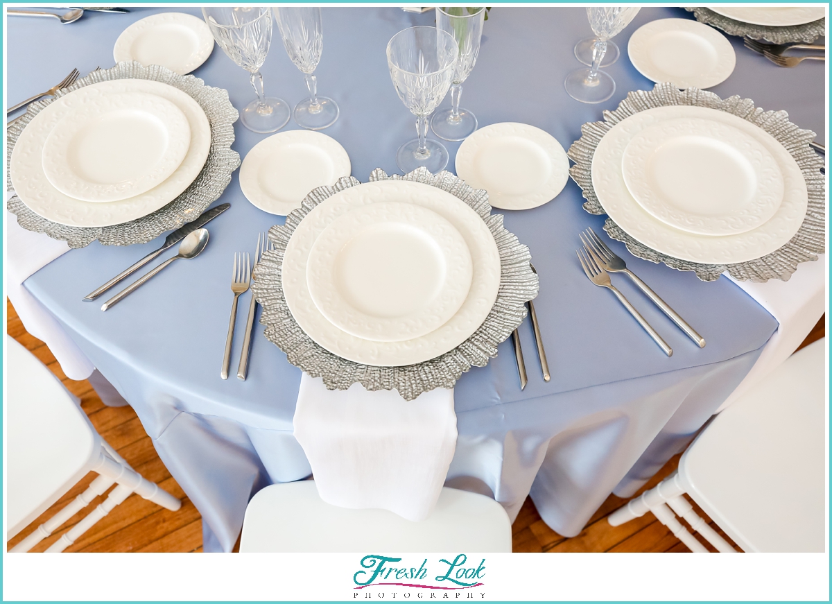 Cream and Blue wedding reception table decor