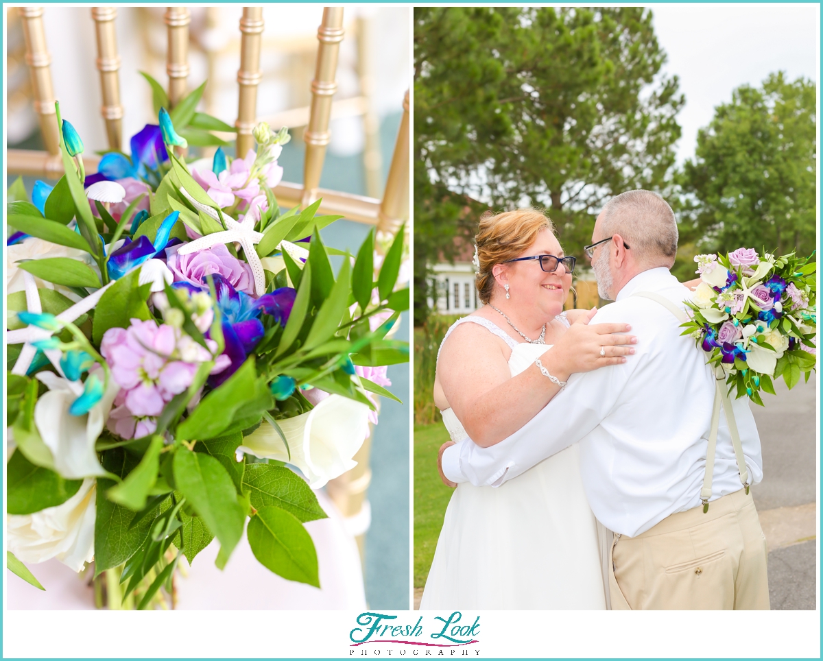 romantic purple and blue wedding bouquet