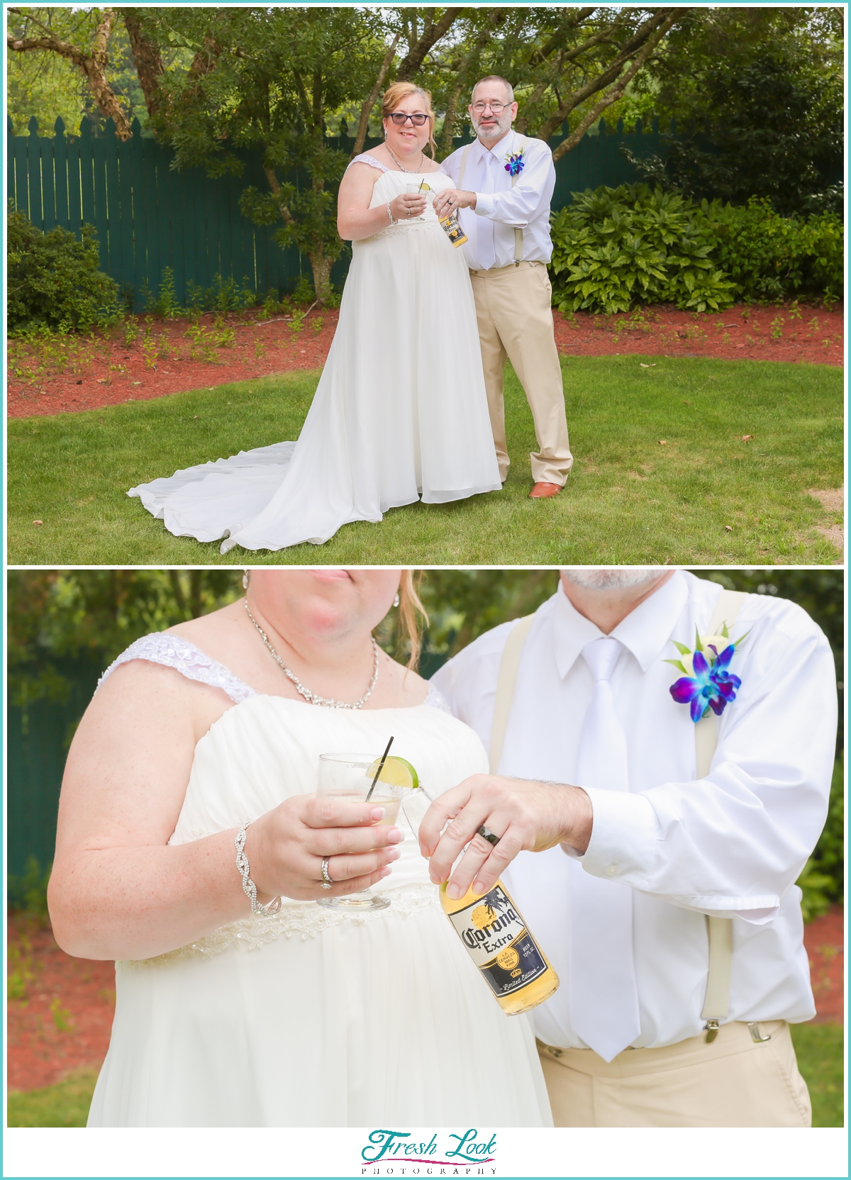 bride and groom with signature drinks