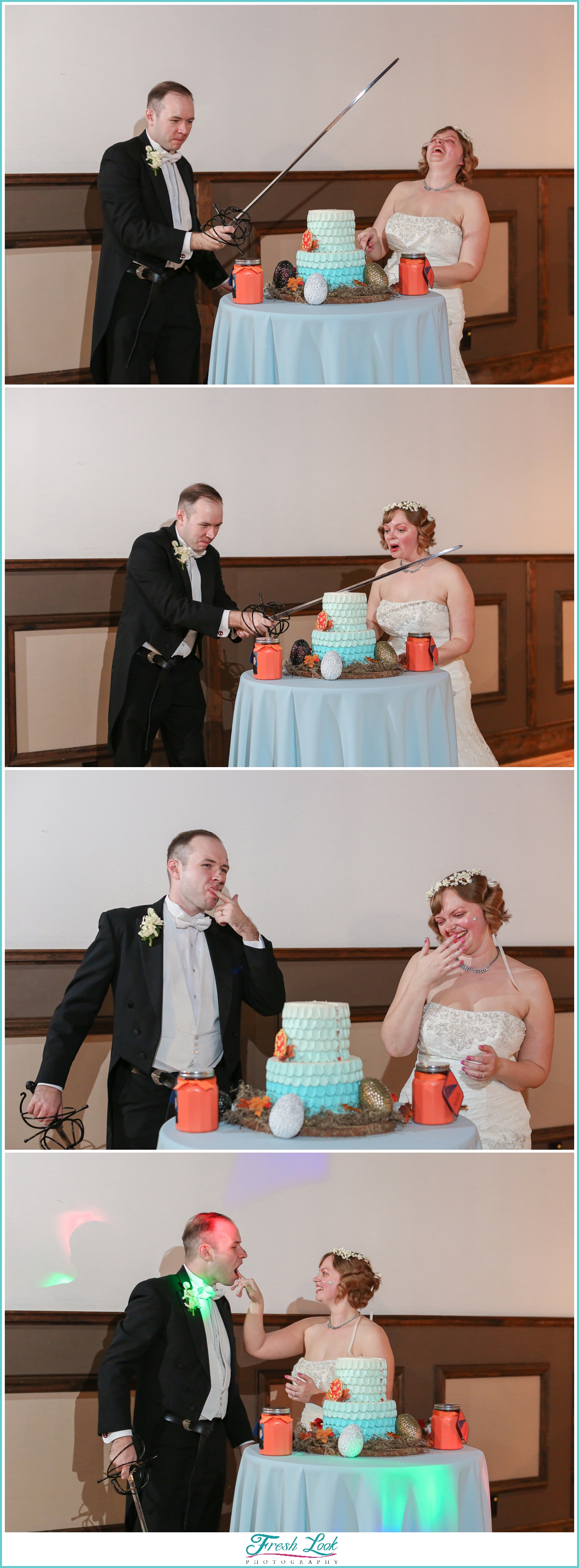 cake cutting at the wedding reception