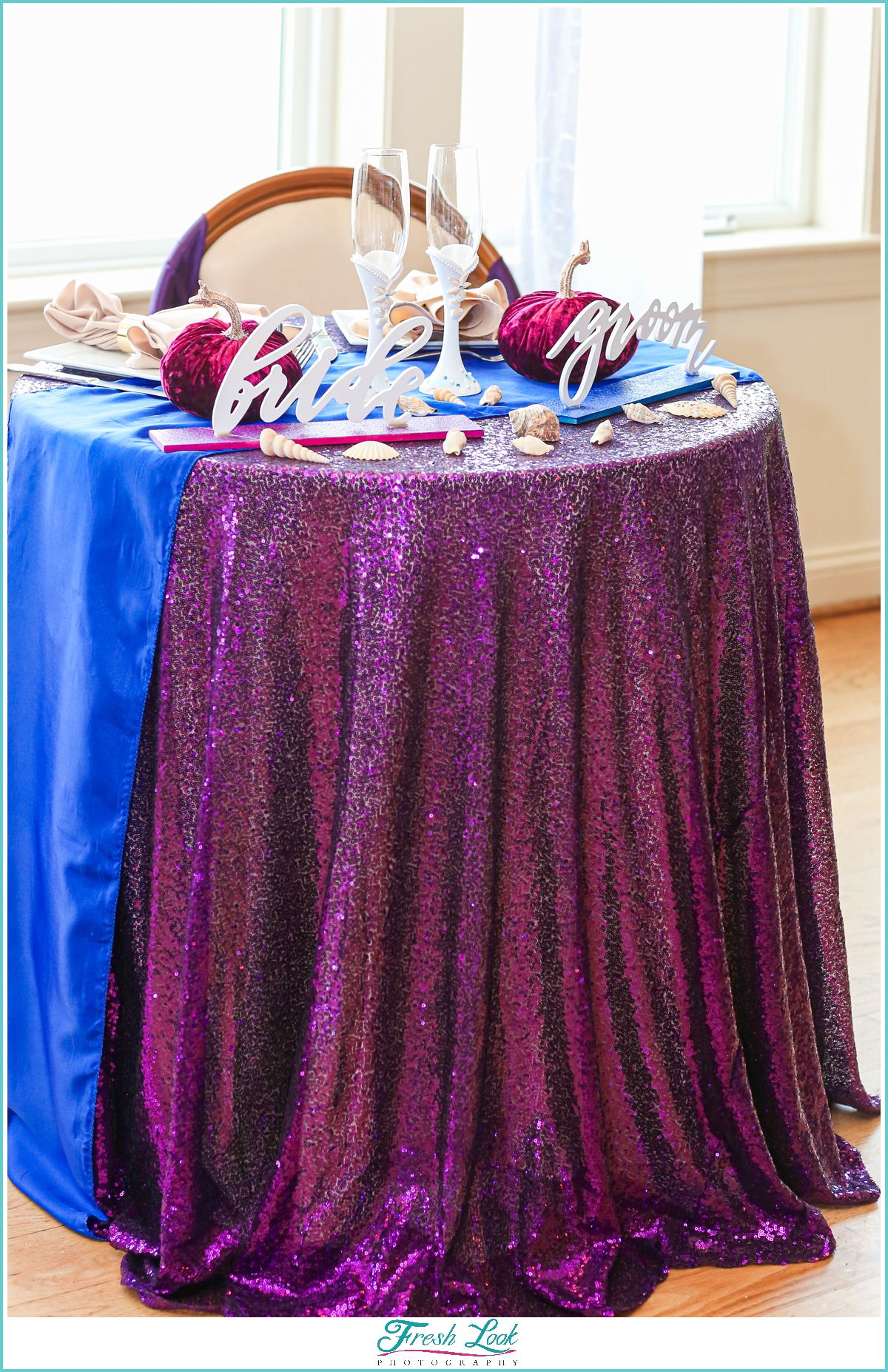 bride and groom sweetheart table