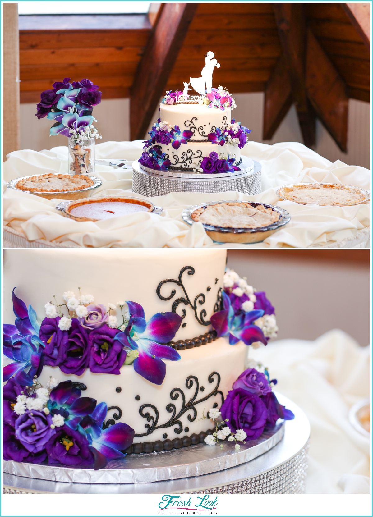 purple and blue wedding cake