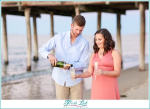 engagement session with champagne