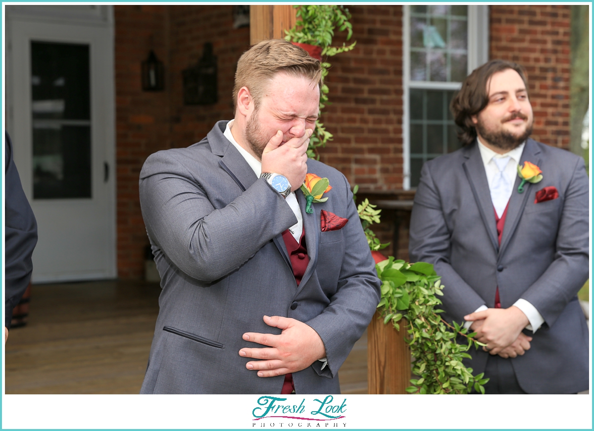emotional groom during wedding ceremony