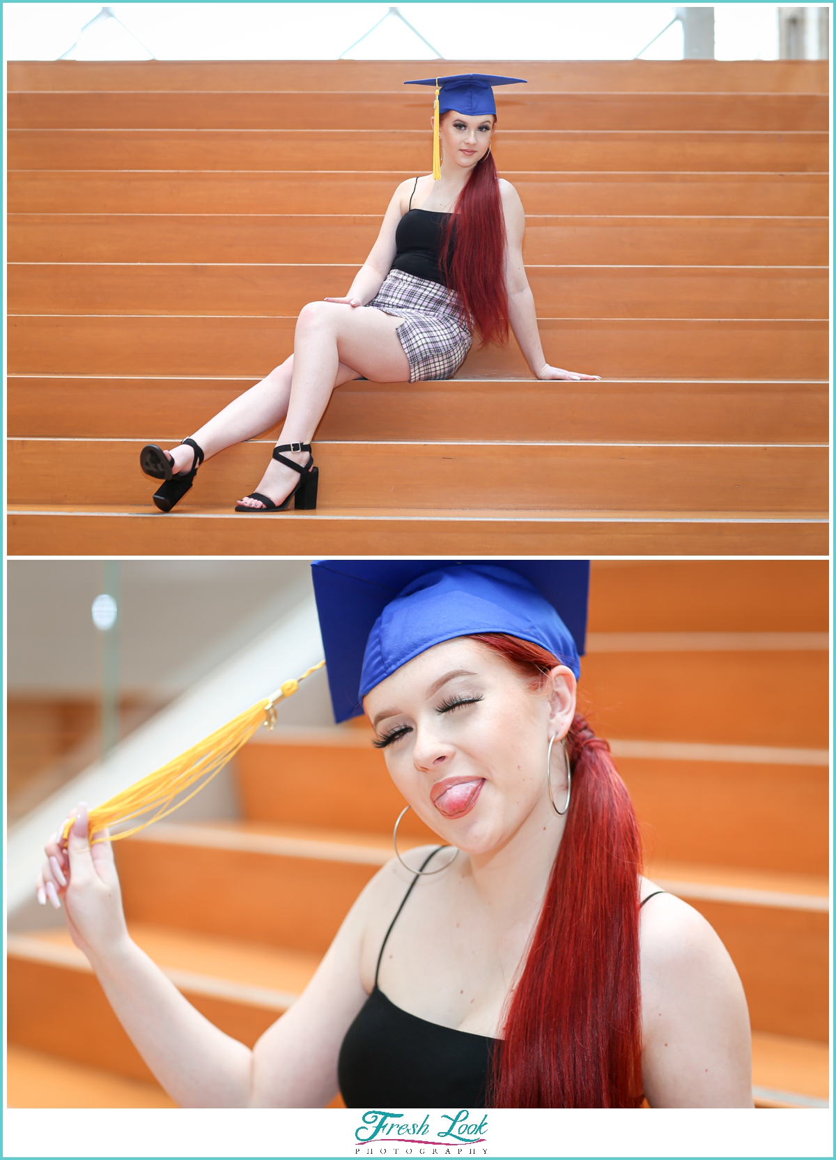 Fun senior photos with cap and gown