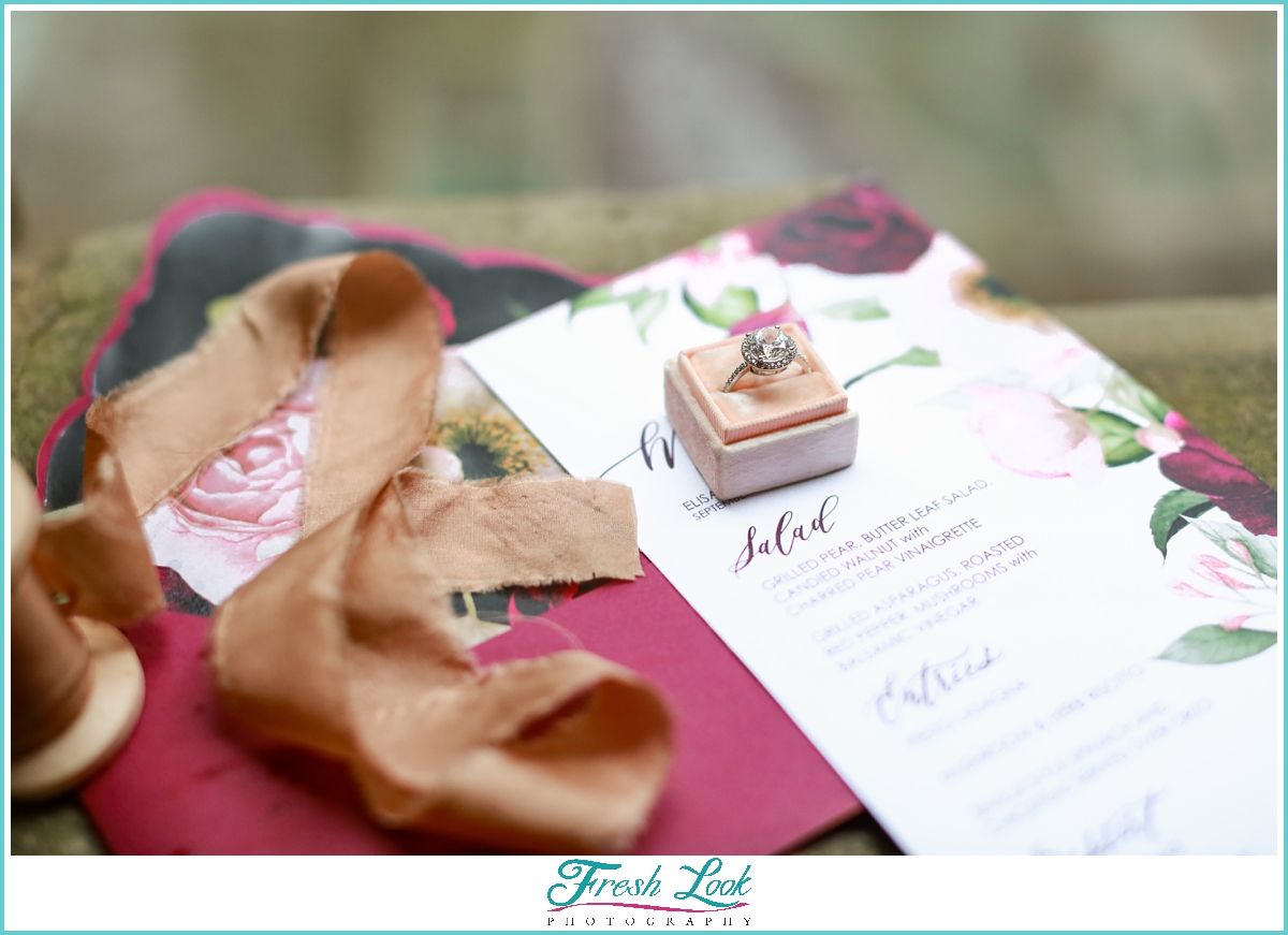 wedding stationery with engagement ring