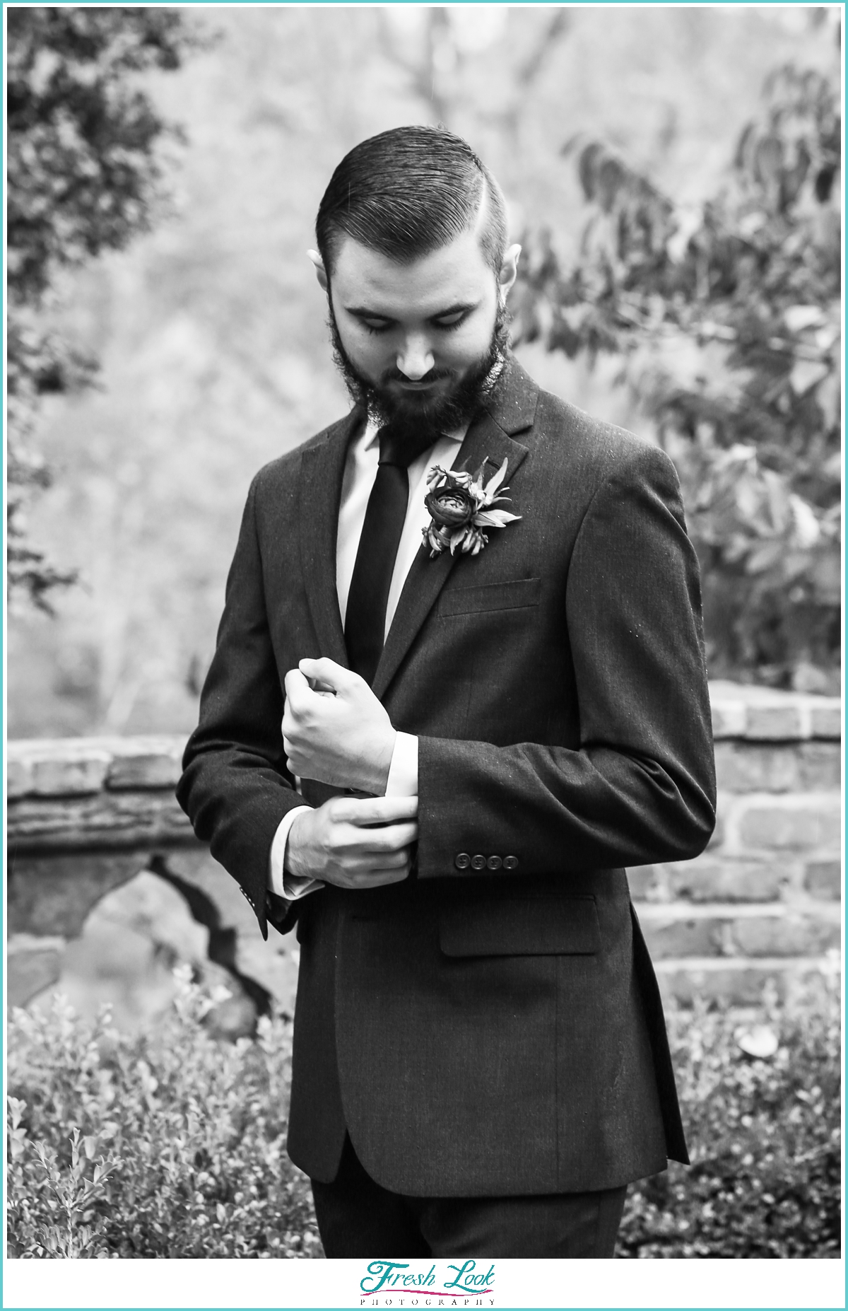 black and white handsome groom portrait