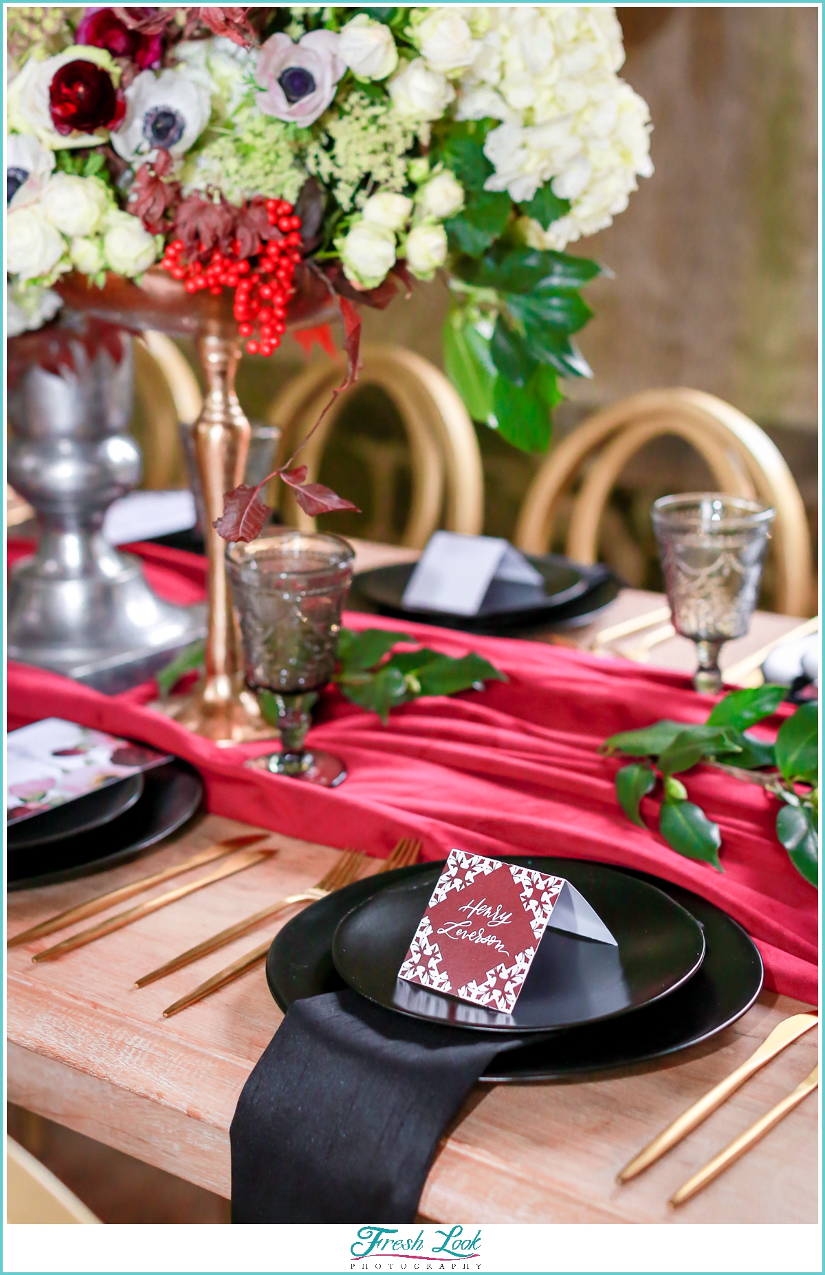 red and black wedding reception decor