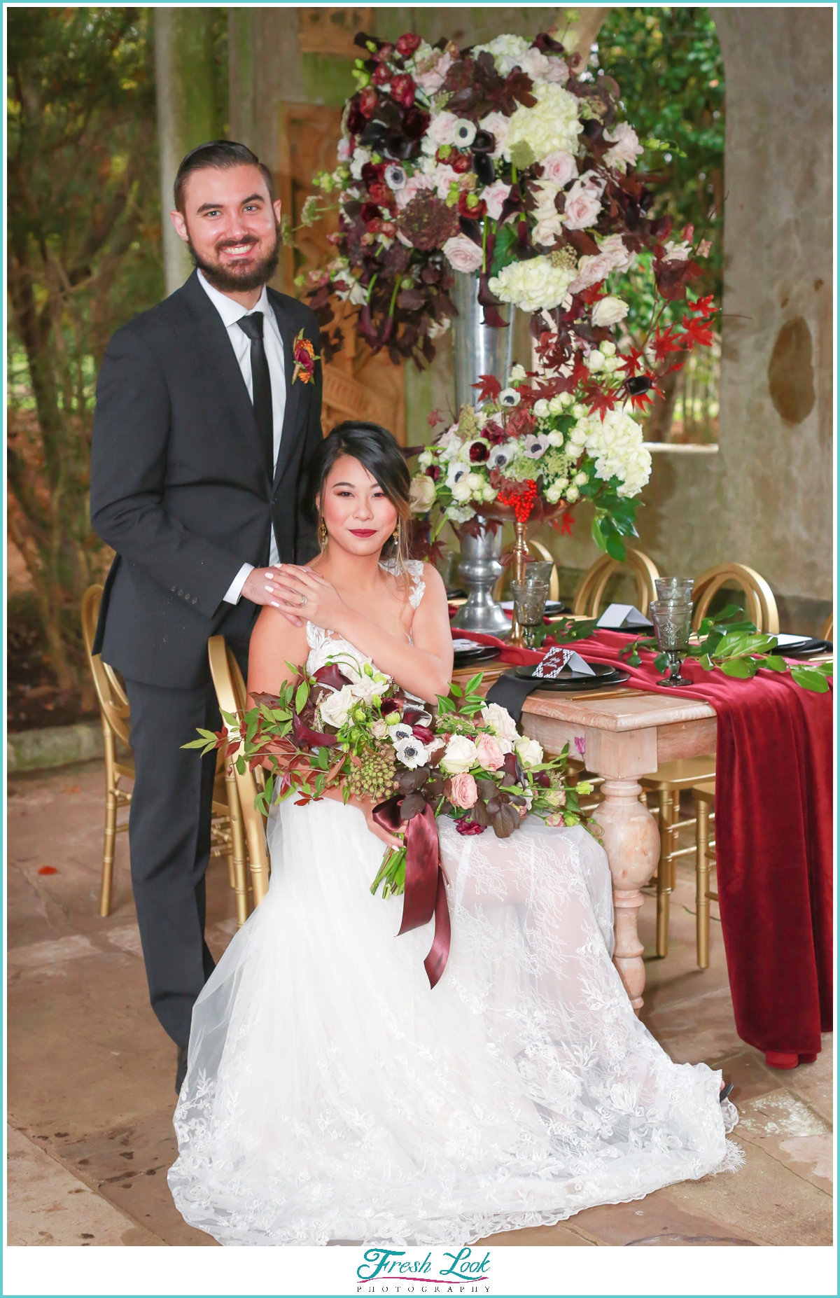 bride and groom at wedding reception