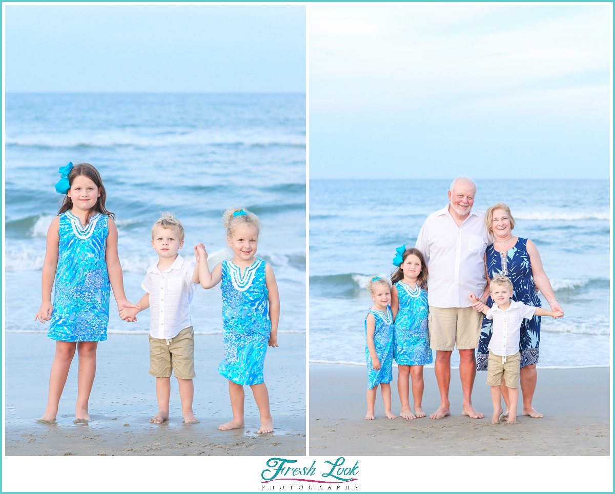 grandkids and grandparents on the beach