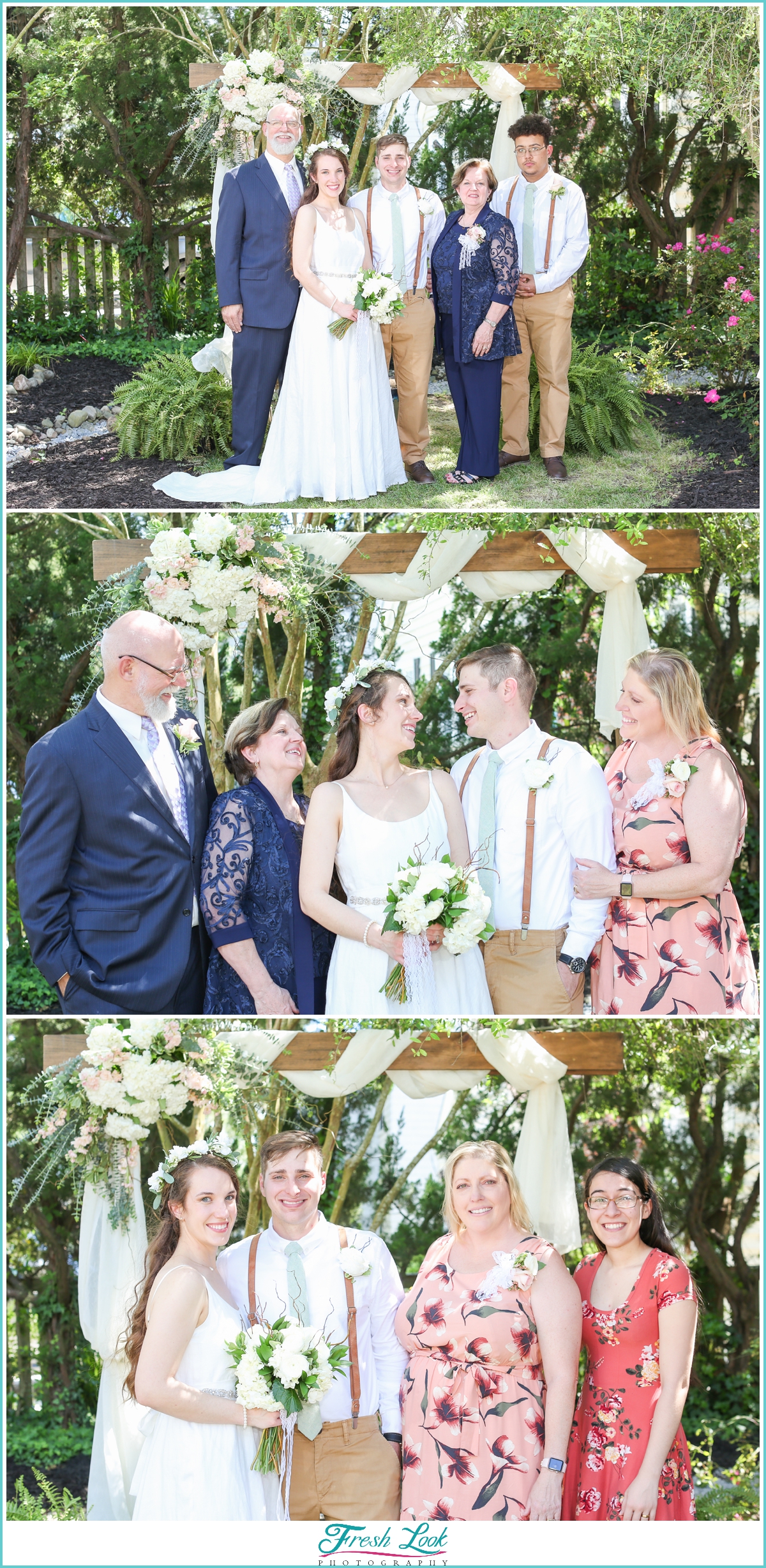 family portraits with bride and groom