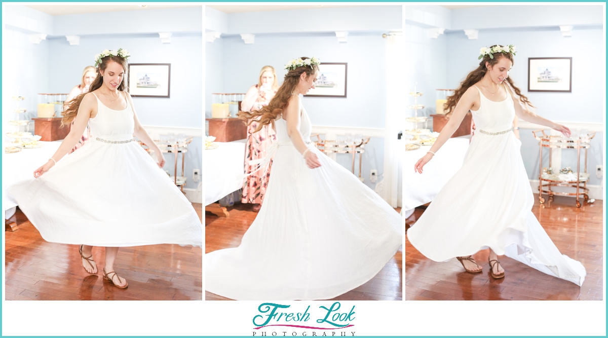 bride twirling in her dress