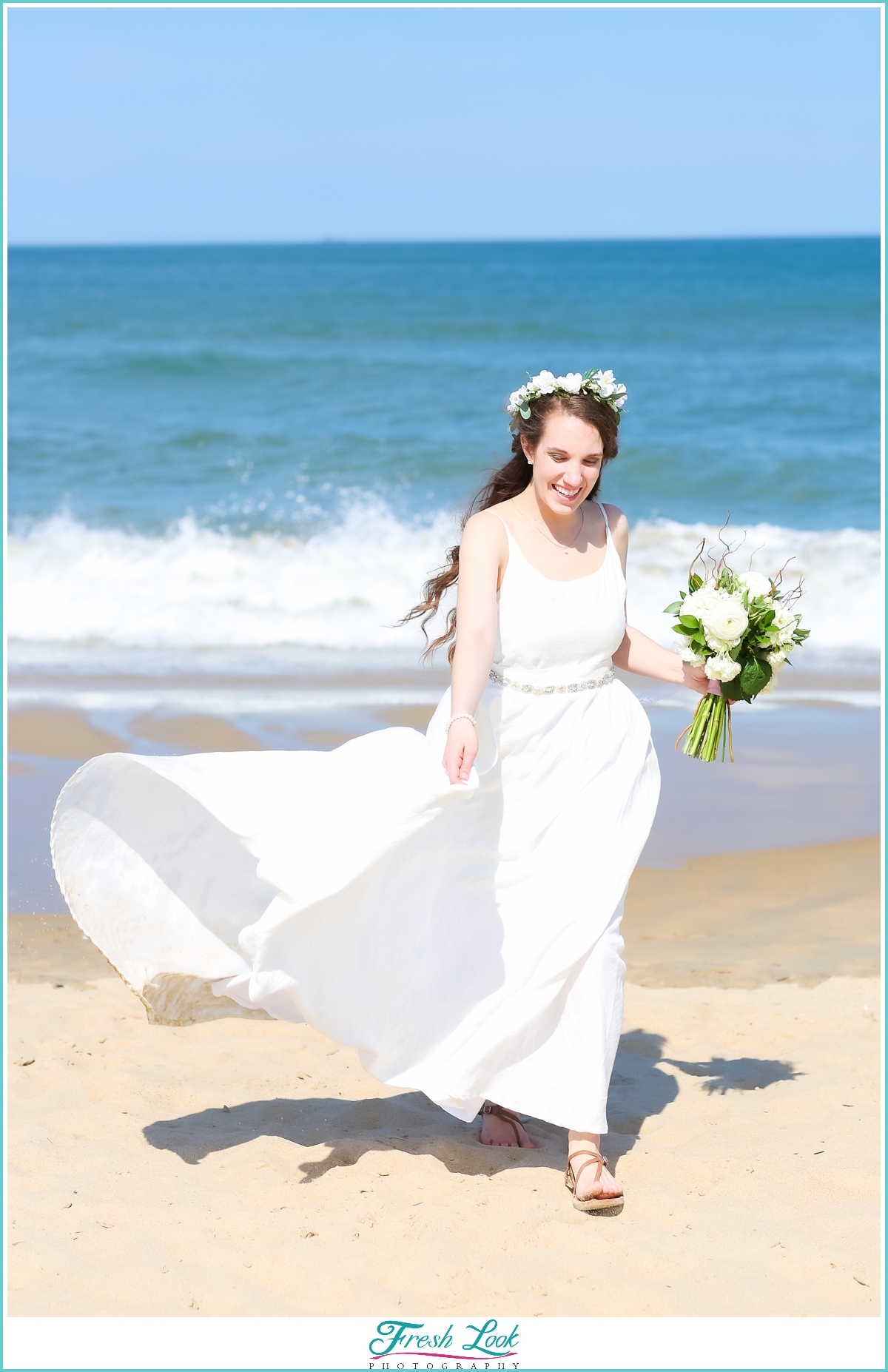 fun bridal photos on the beach