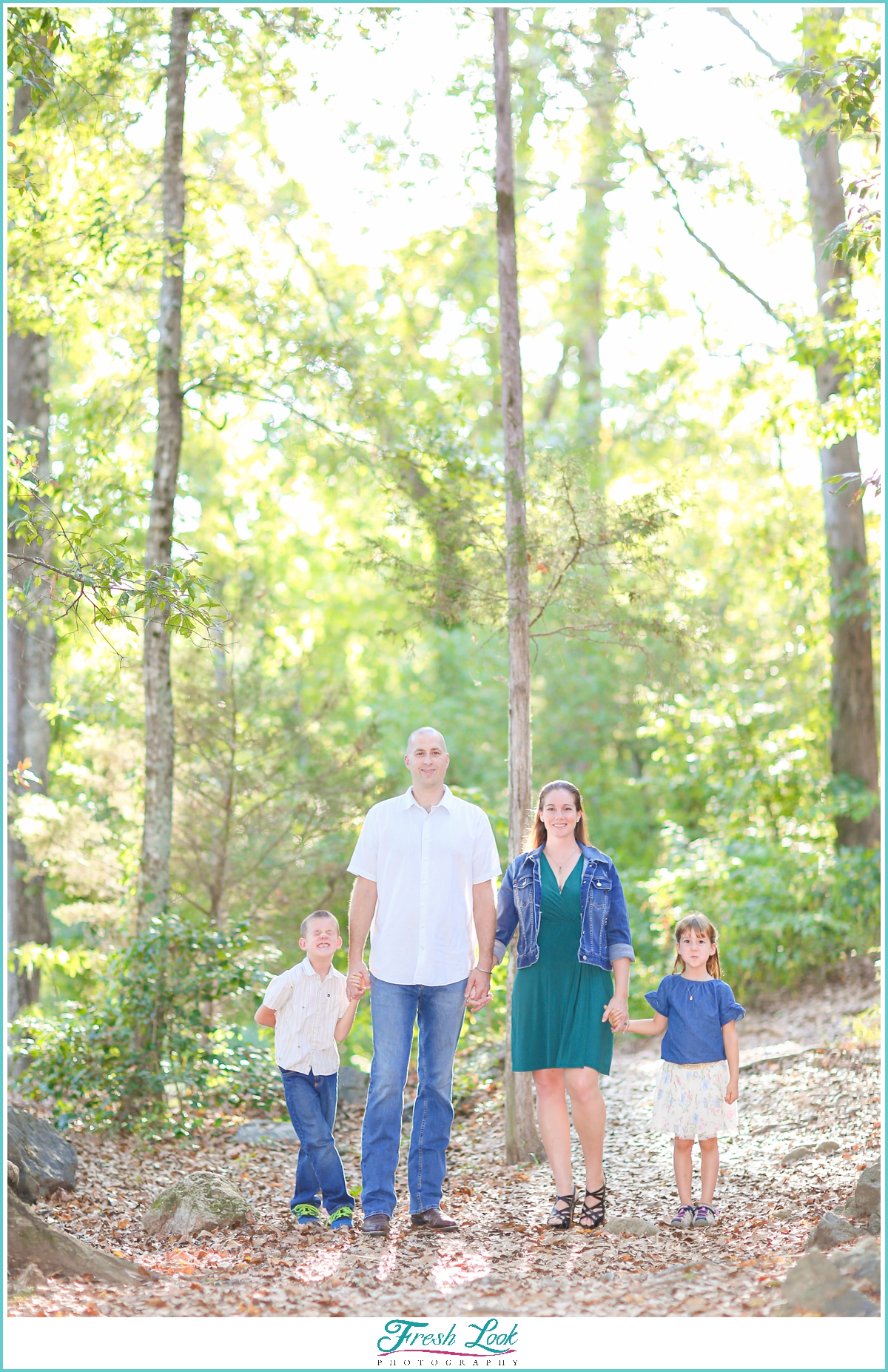 family photos in the woods
