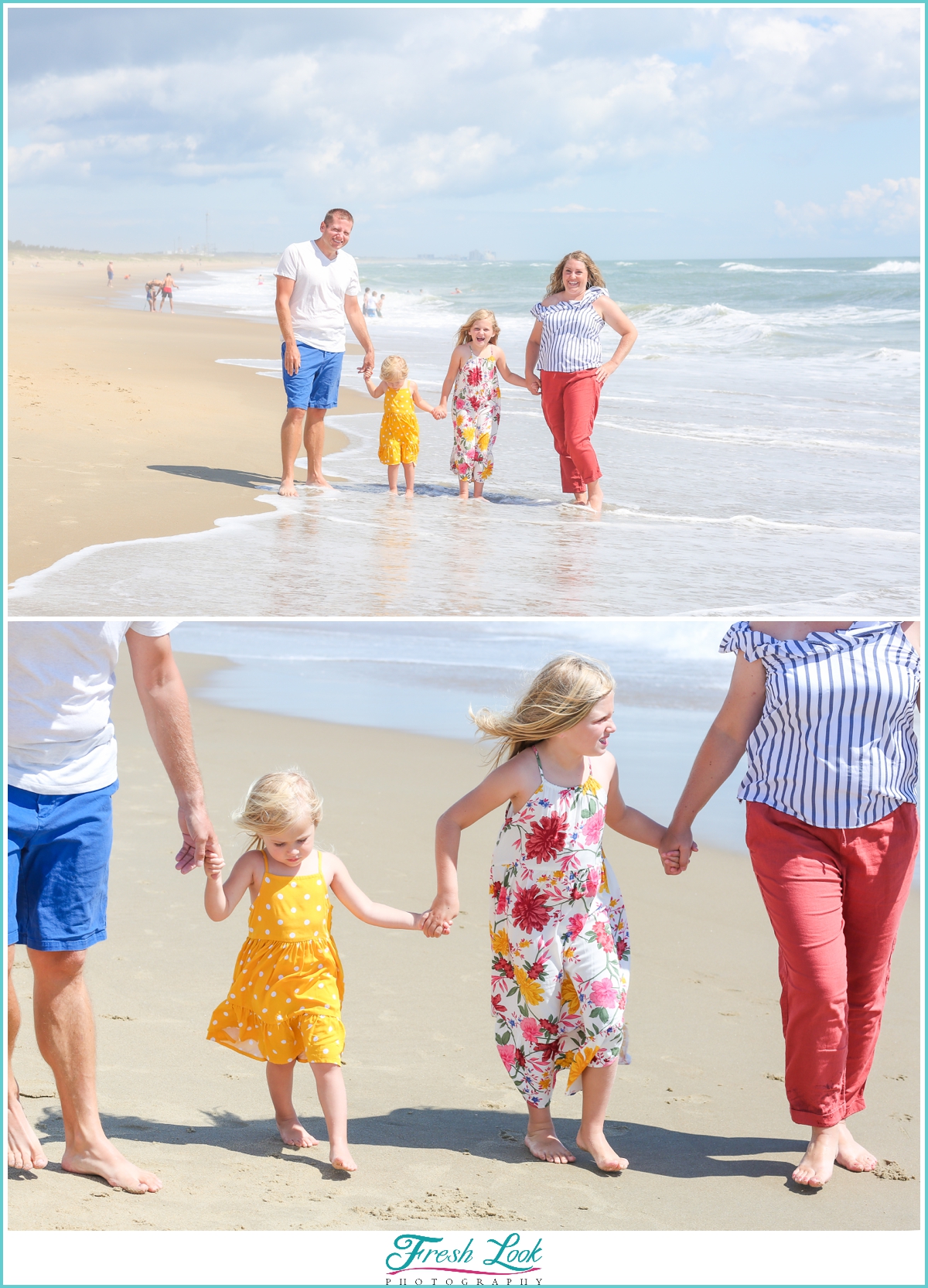 family walking on the beach