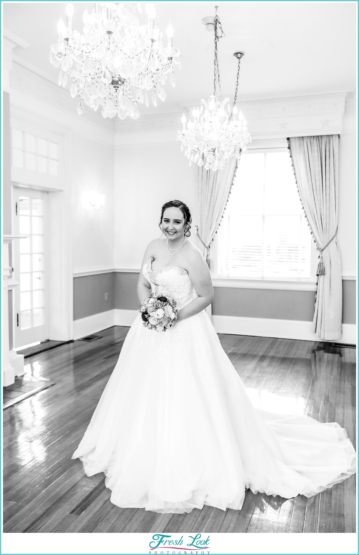 black and white bridal portrait