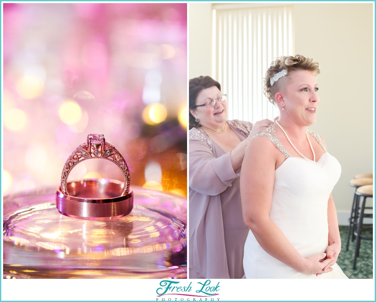 bride and her mother having a moment before the wedding