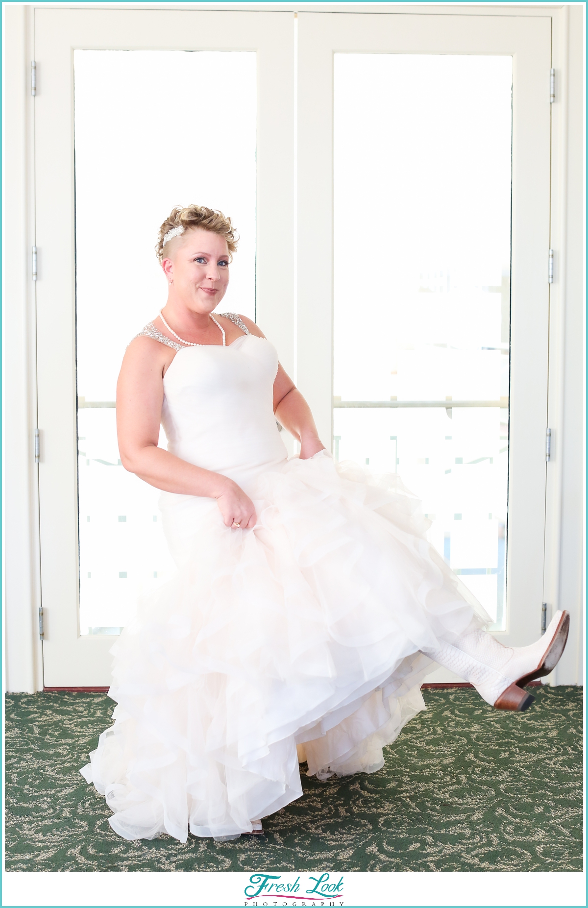 fun bride wearing cowboy boots