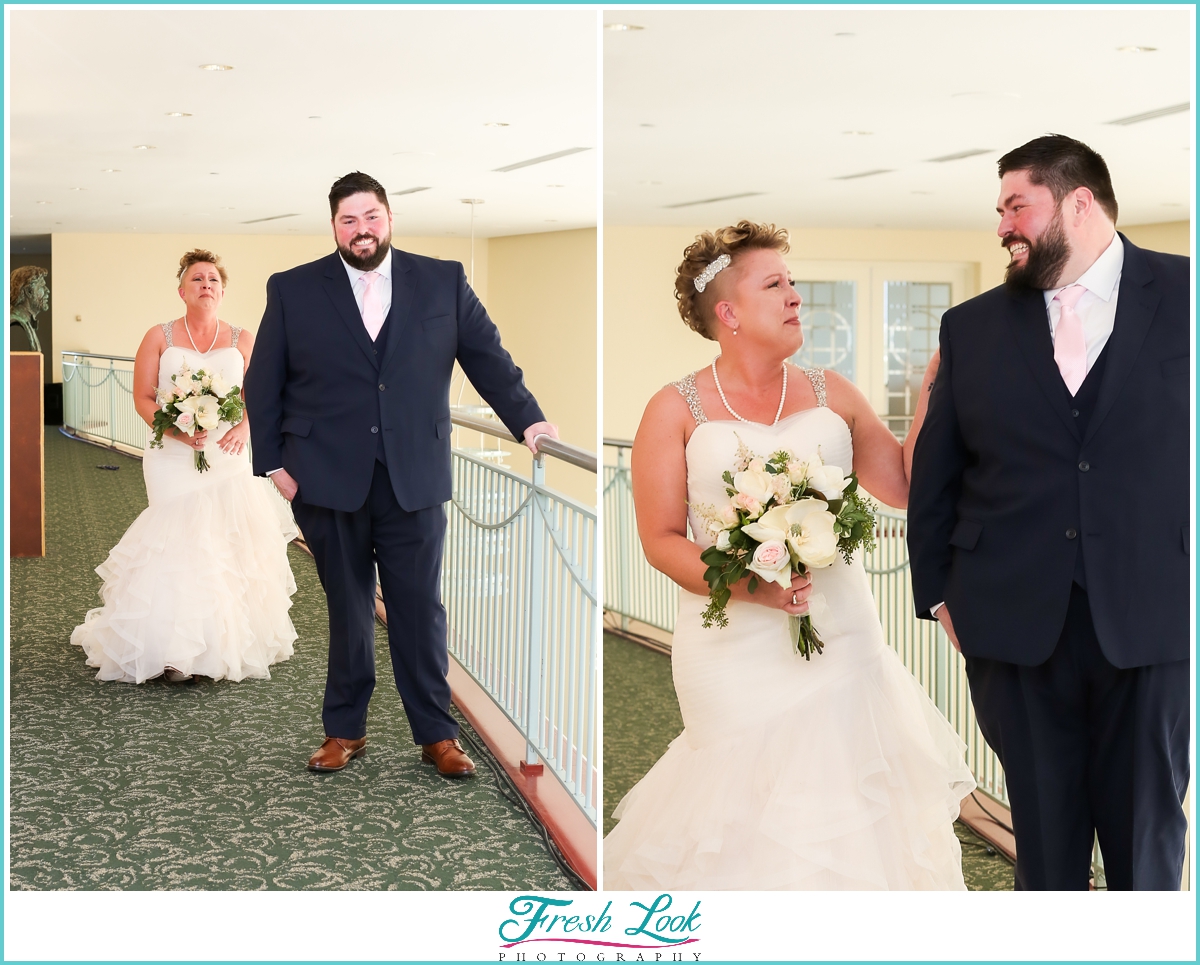 bride and groom first look