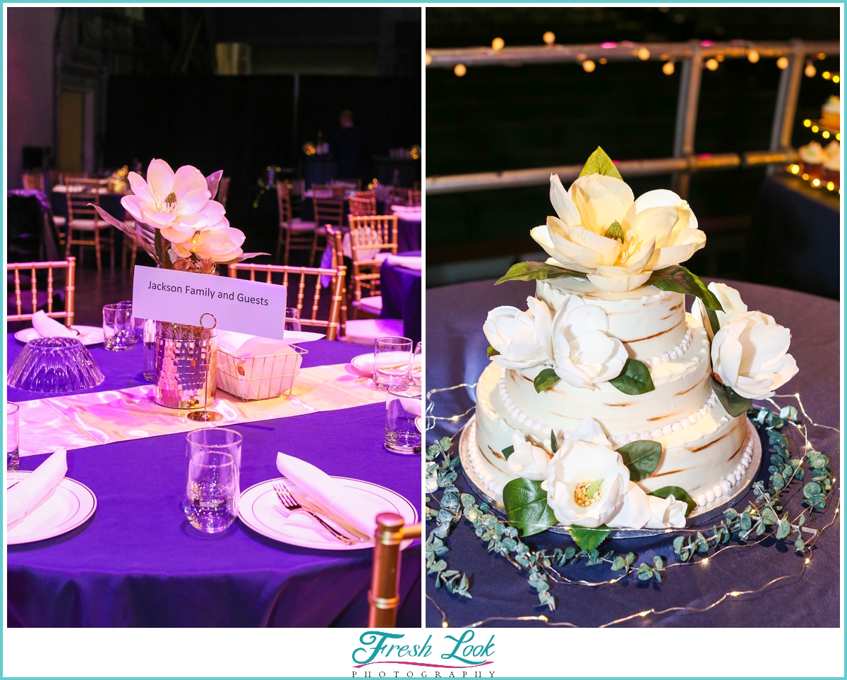 wedding cake with magnolia flowers