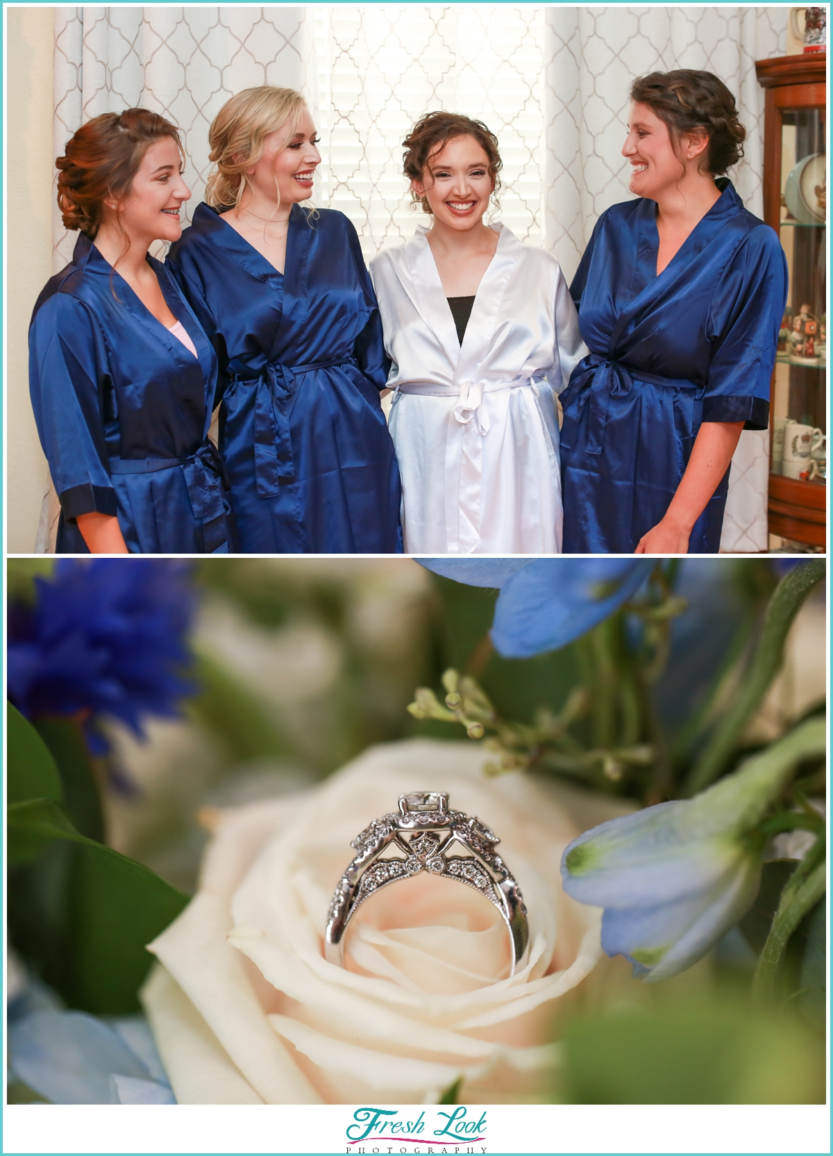 bride and bridesmaids in matching bathrobes