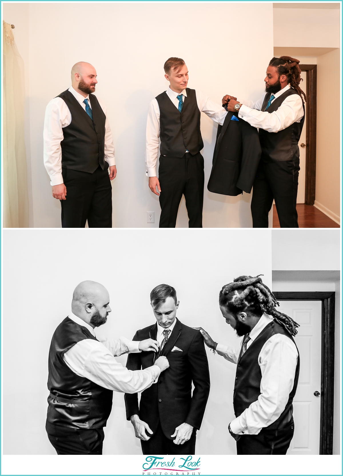 groom and groomsmen getting ready for the wedding