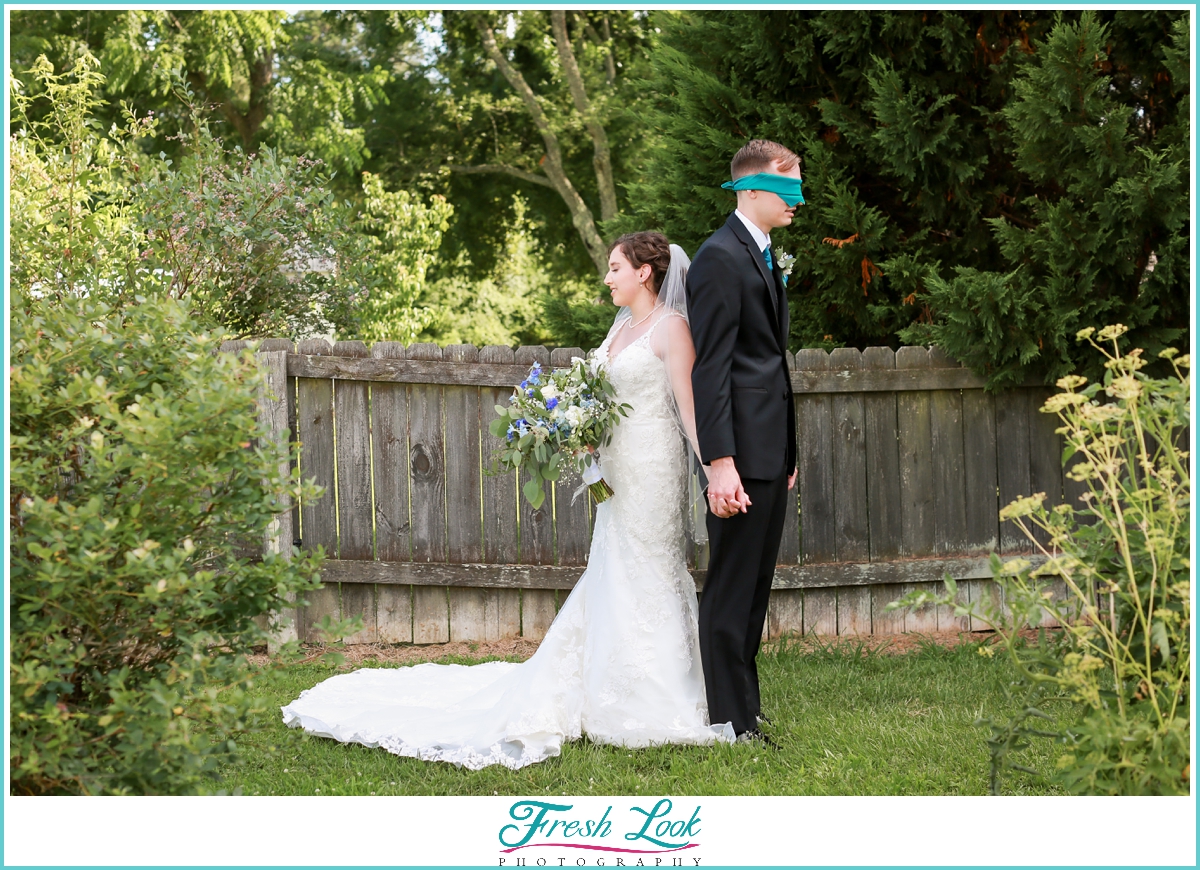 bride and groom first look