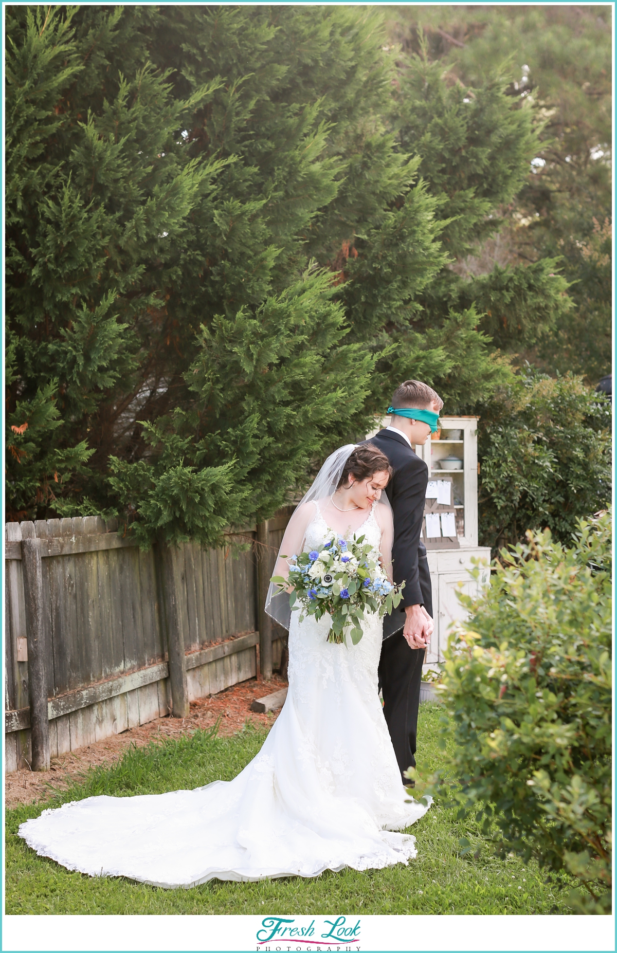 romantic first look for bride and groom